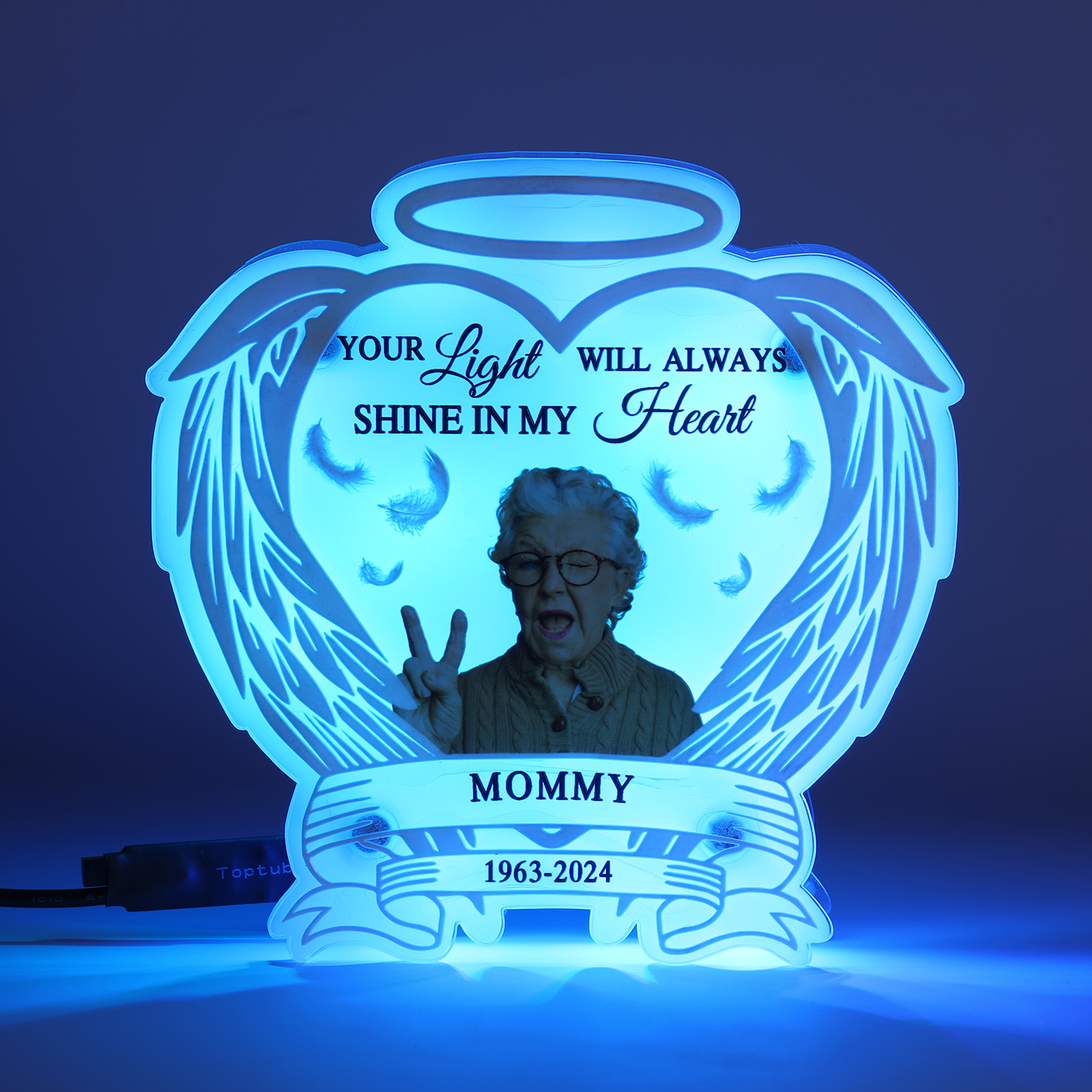 Personalised Memorial LED Light with Angel Wings 1 Name & Photo A Heartfelt Sympathy Gift-Jessemade AU