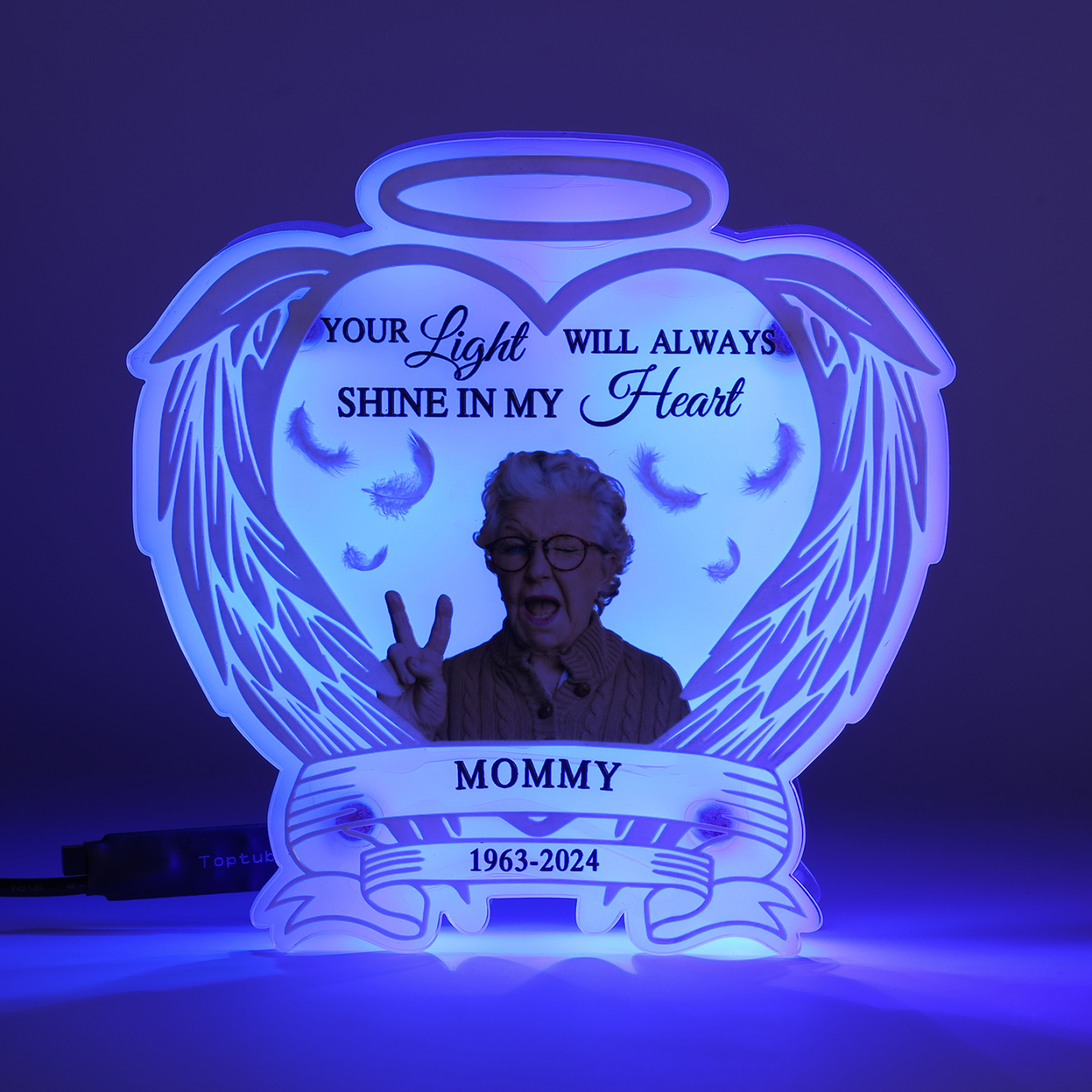 Personalised Memorial LED Light with Angel Wings 1 Name & Photo A Heartfelt Sympathy Gift-Jessemade AU