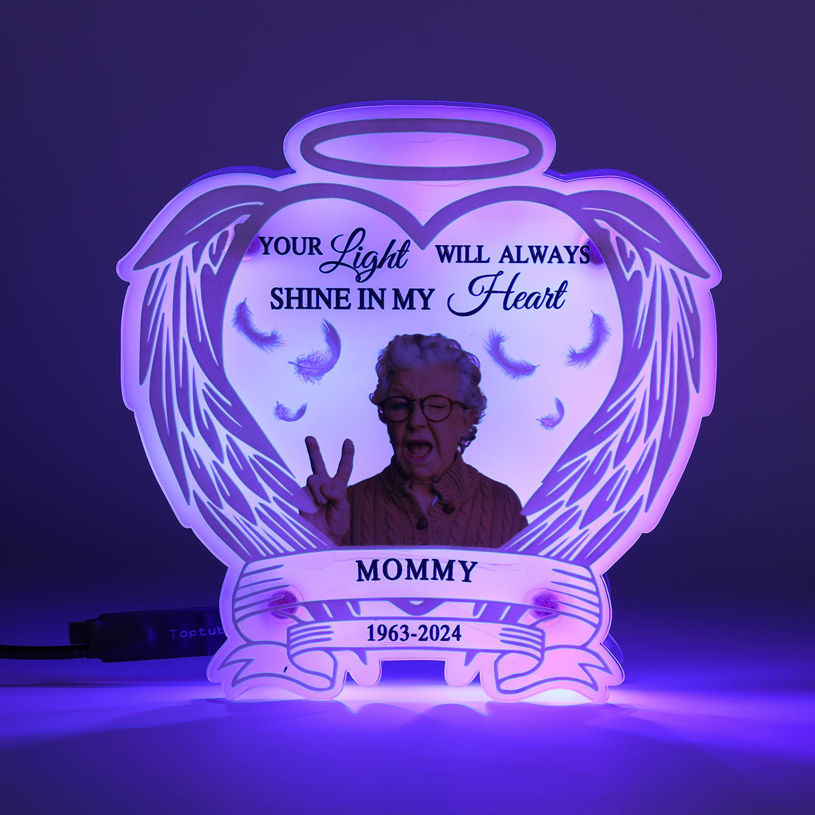 Personalised Memorial LED Light with Angel Wings 1 Name & Photo A Heartfelt Sympathy Gift-Jessemade AU