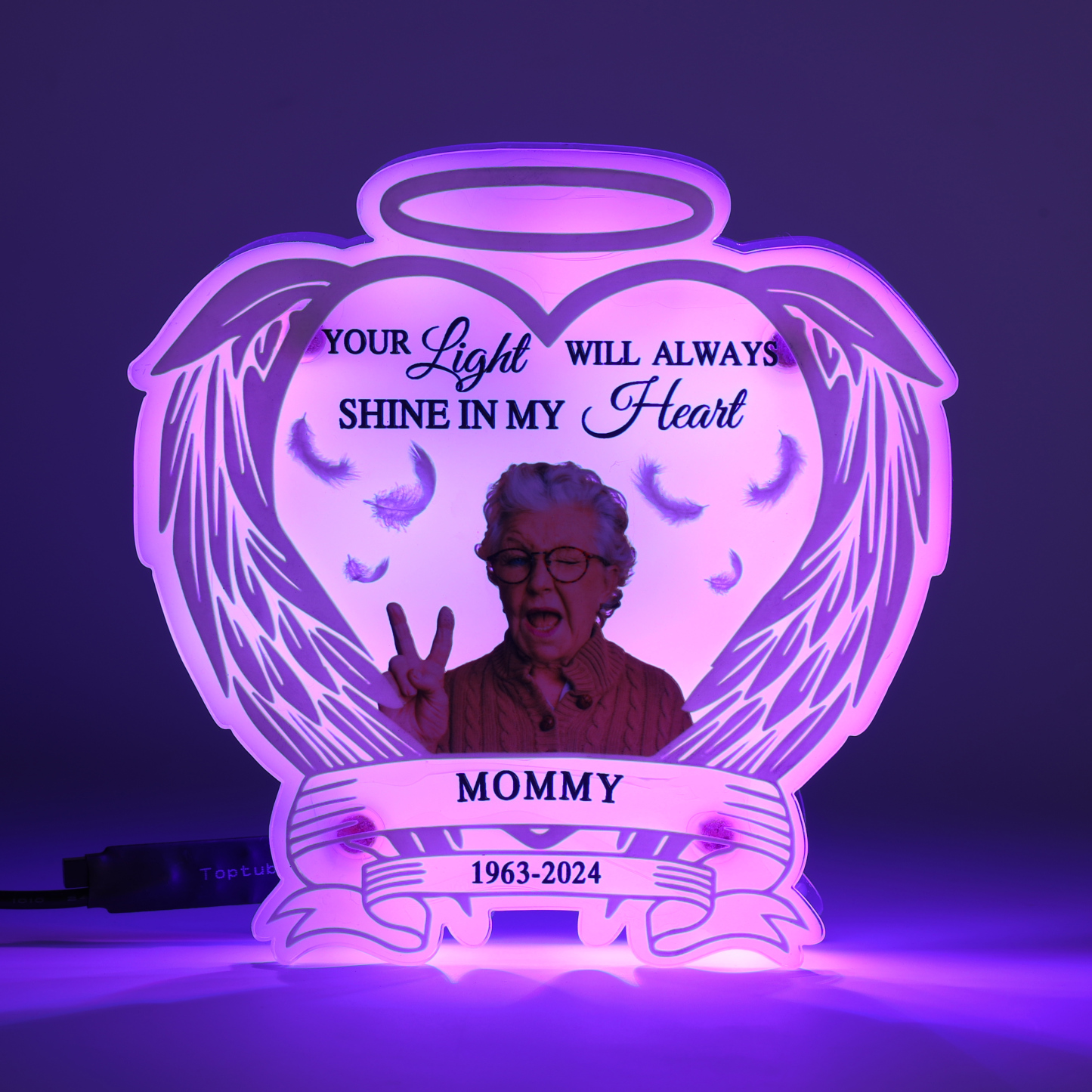 Personalised Memorial LED Light with Angel Wings 1 Name & Photo A Heartfelt Sympathy Gift-Jessemade AU