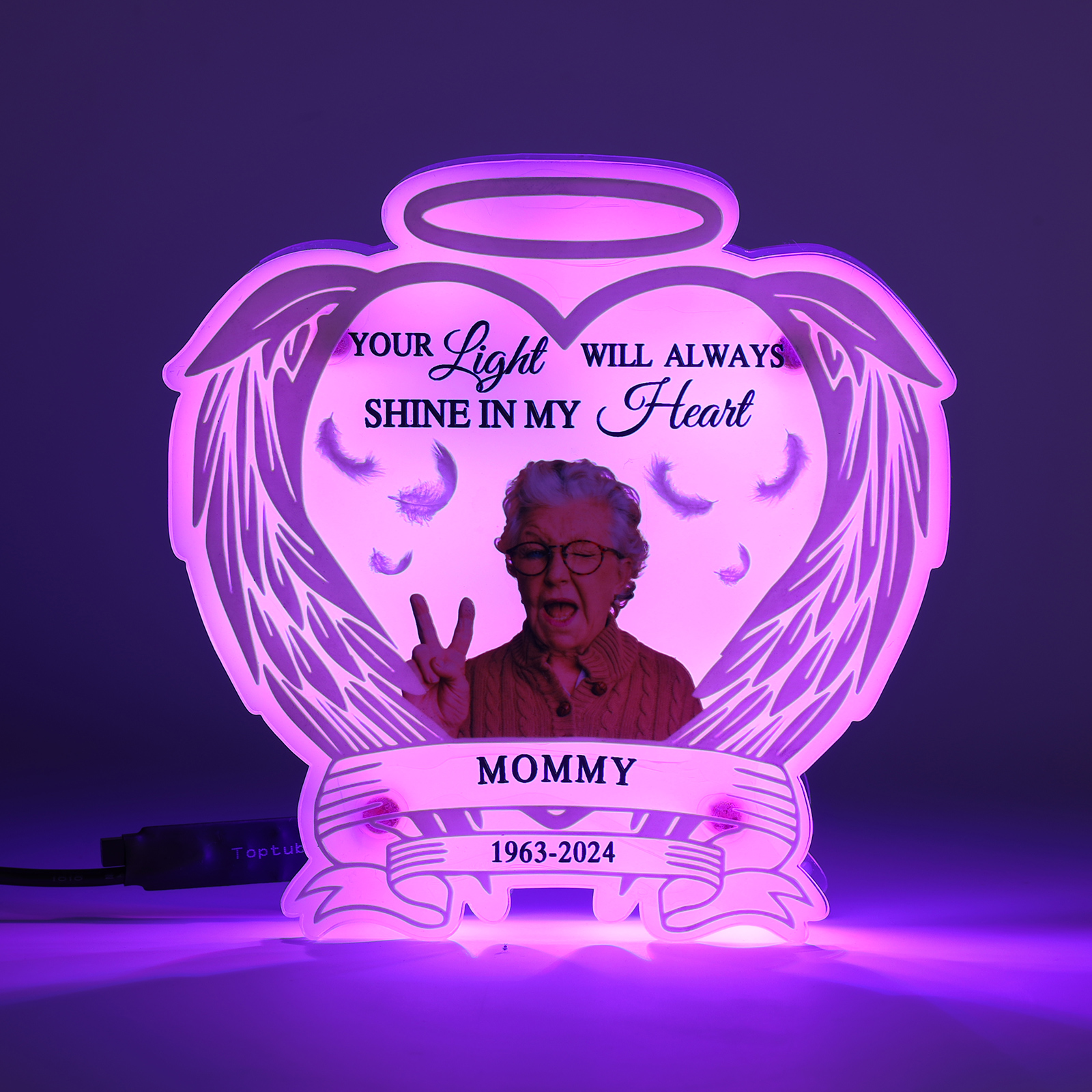 Personalised Memorial LED Light with Angel Wings 1 Name & Photo A Heartfelt Sympathy Gift-Jessemade AU