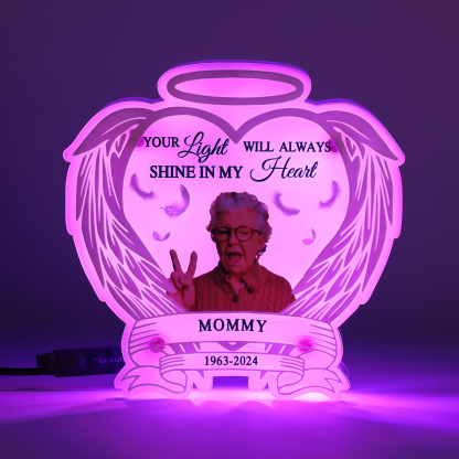 Personalised Memorial LED Light with Angel Wings 1 Name & Photo A Heartfelt Sympathy Gift-Jessemade AU