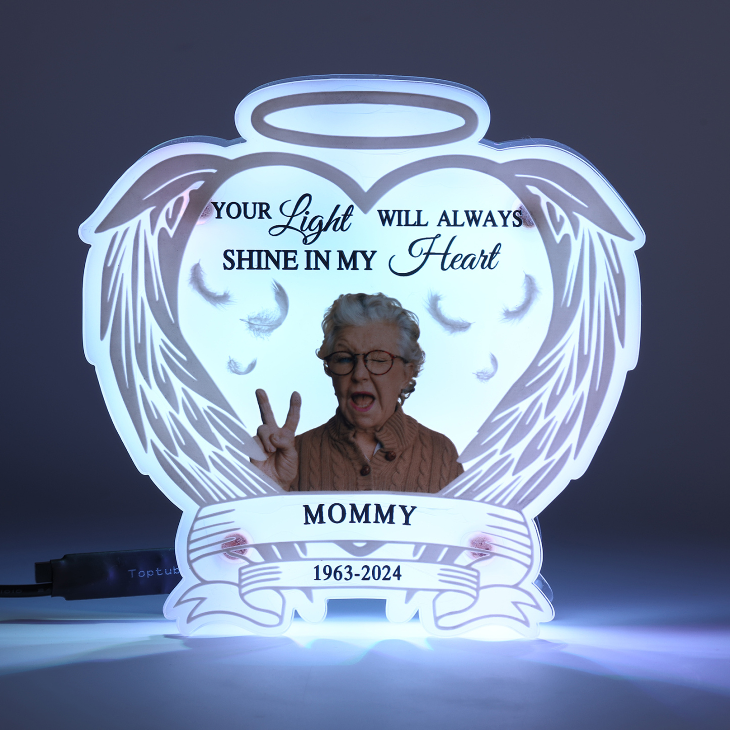 Personalised Memorial LED Light with Angel Wings 1 Name & Photo A Heartfelt Sympathy Gift-Jessemade AU