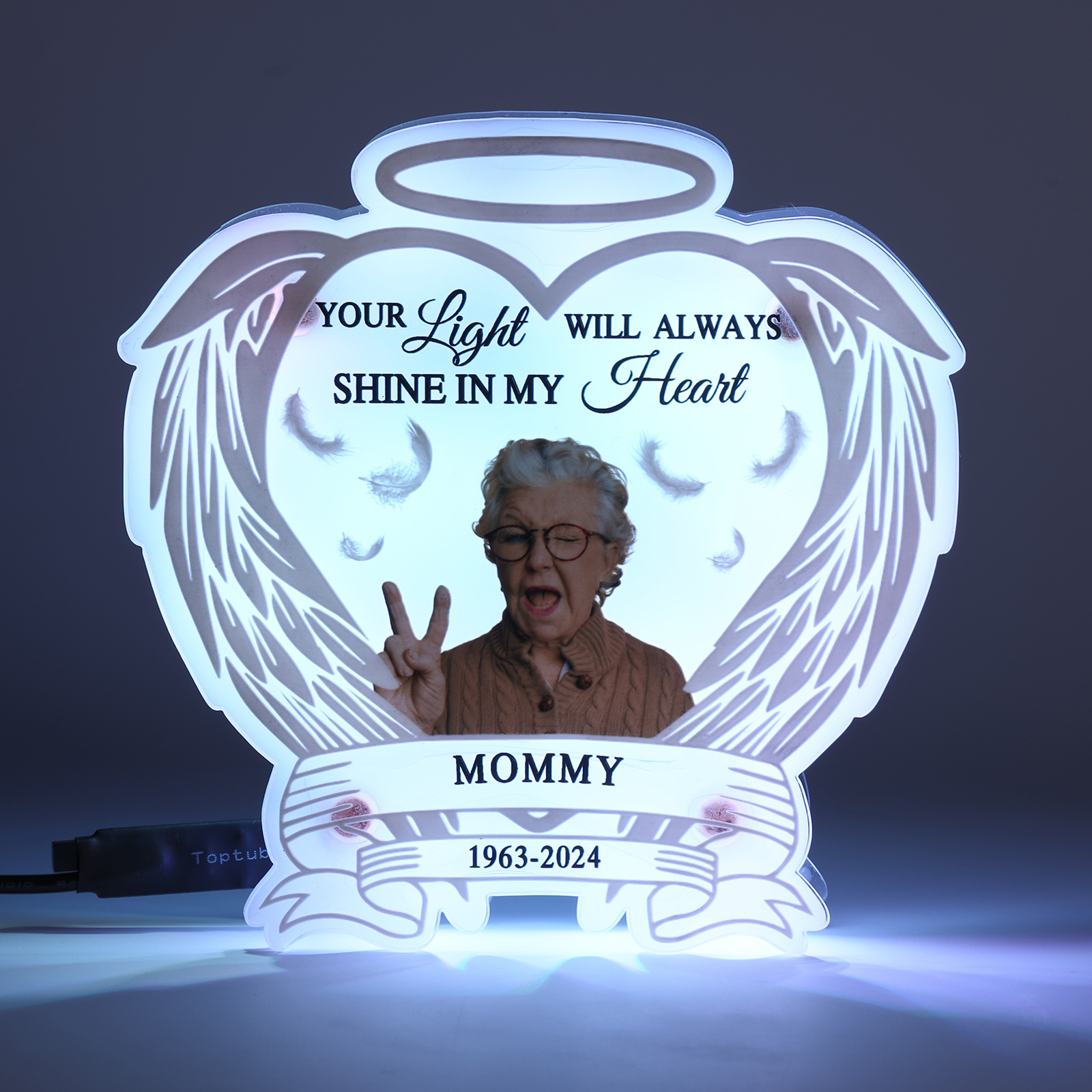 Personalised Memorial LED Light with Angel Wings 1 Name & Photo A Heartfelt Sympathy Gift-Jessemade AU