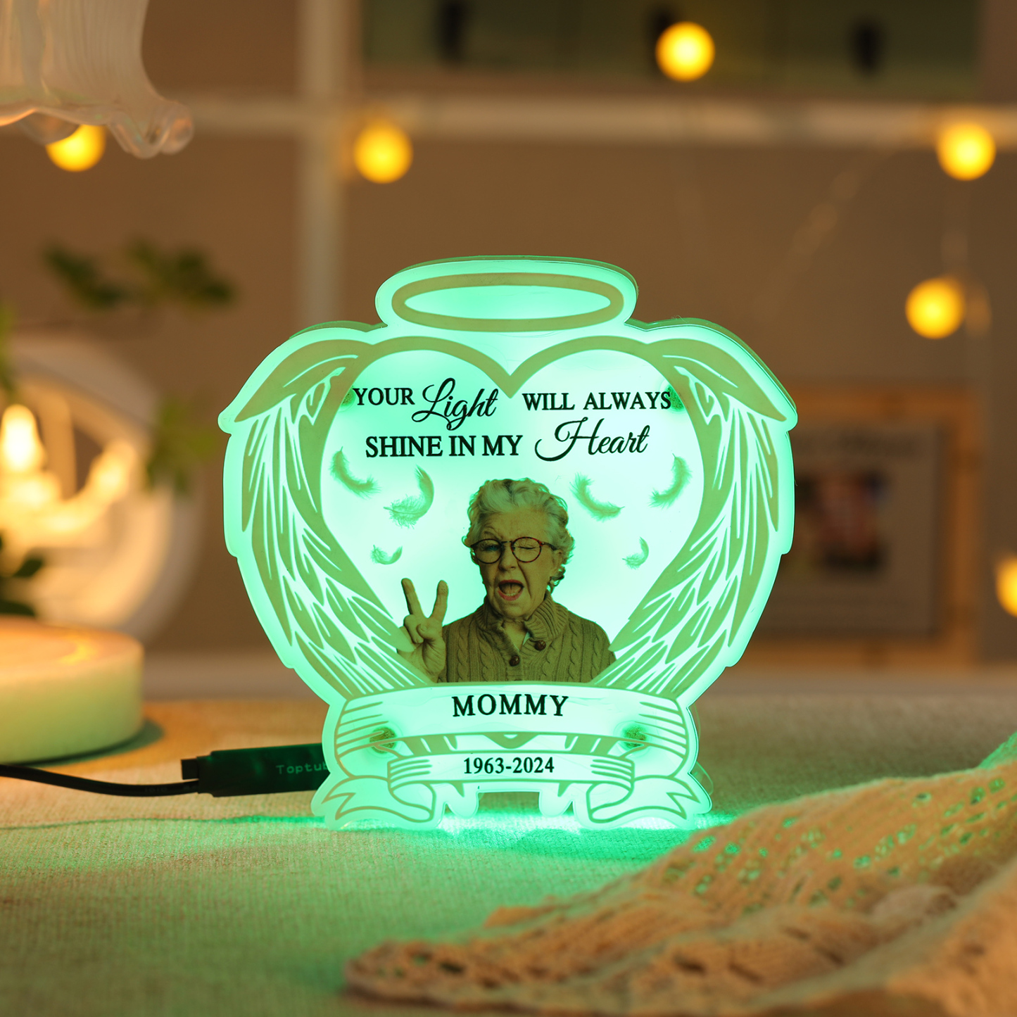 Personalised Memorial LED Light with Angel Wings 1 Name & Photo A Heartfelt Sympathy Gift-Jessemade AU
