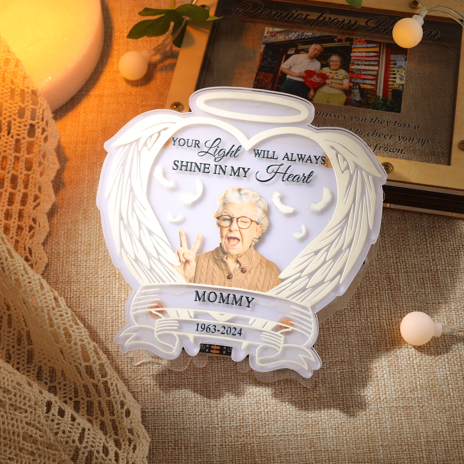 Personalised Memorial LED Light with Angel Wings 1 Name & Photo A Heartfelt Sympathy Gift-Jessemade AU