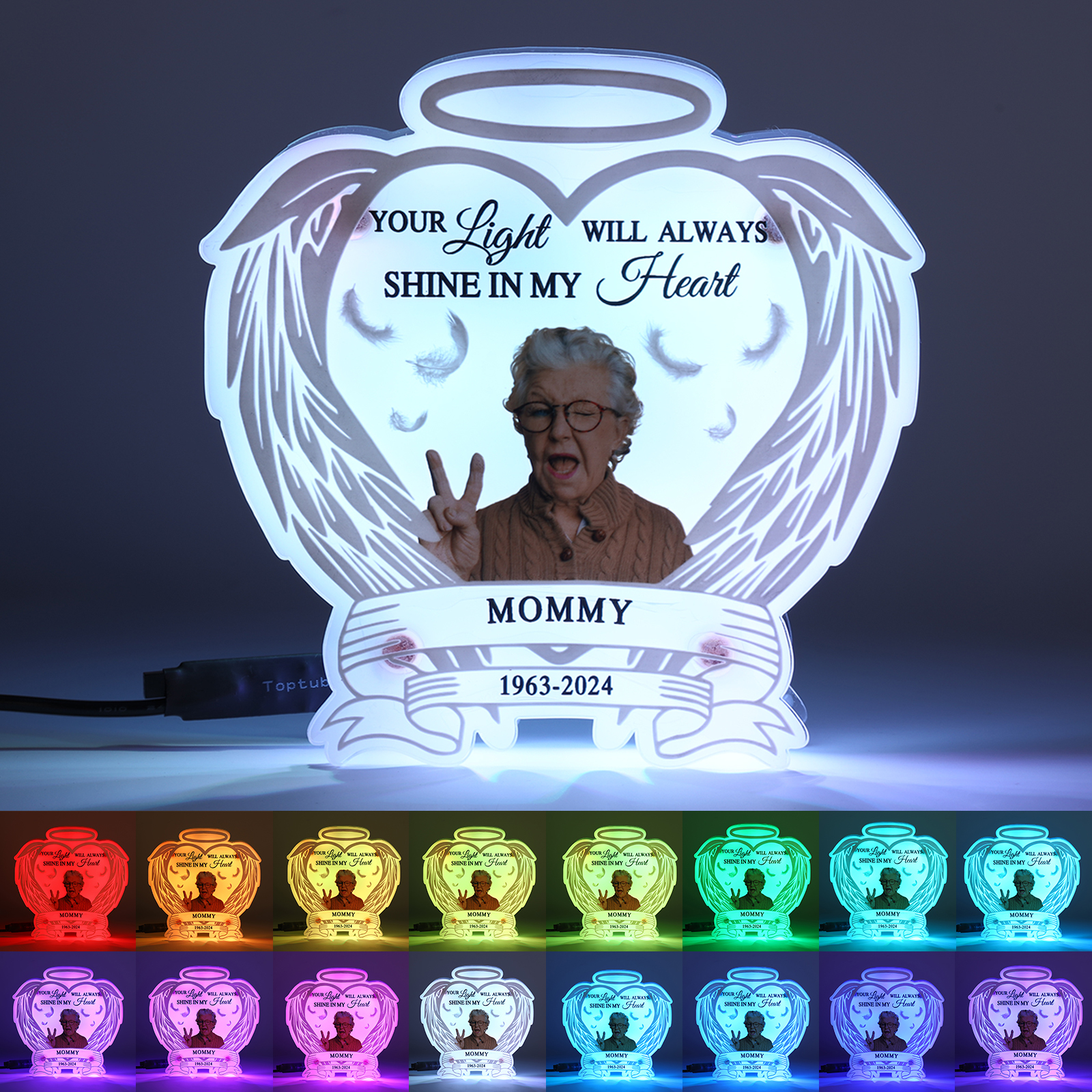 Personalised Memorial LED Light with Angel Wings 1 Name & Photo A Heartfelt Sympathy Gift-Jessemade AU