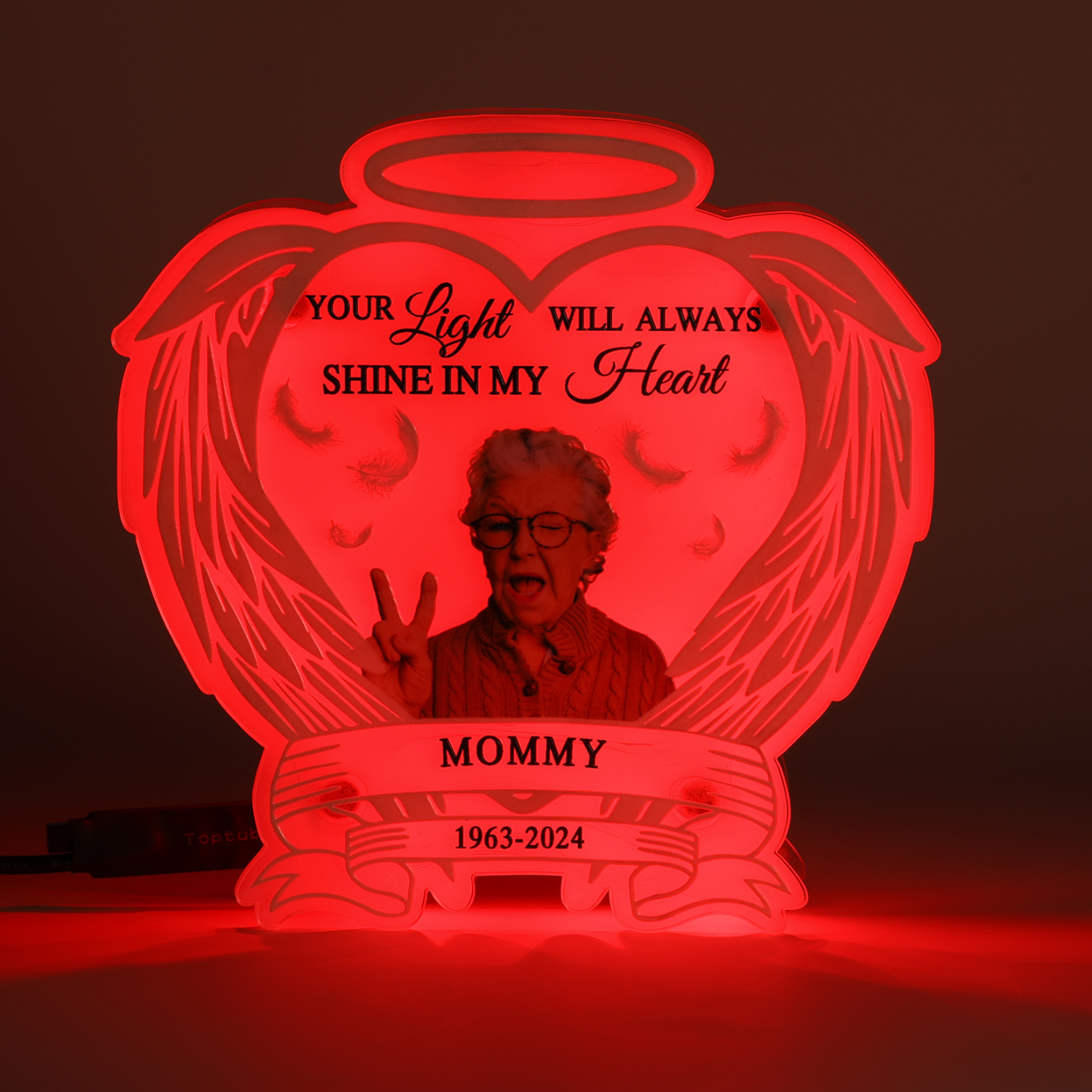 Personalised Memorial LED Light with Angel Wings 1 Name & Photo A Heartfelt Sympathy Gift-Jessemade AU