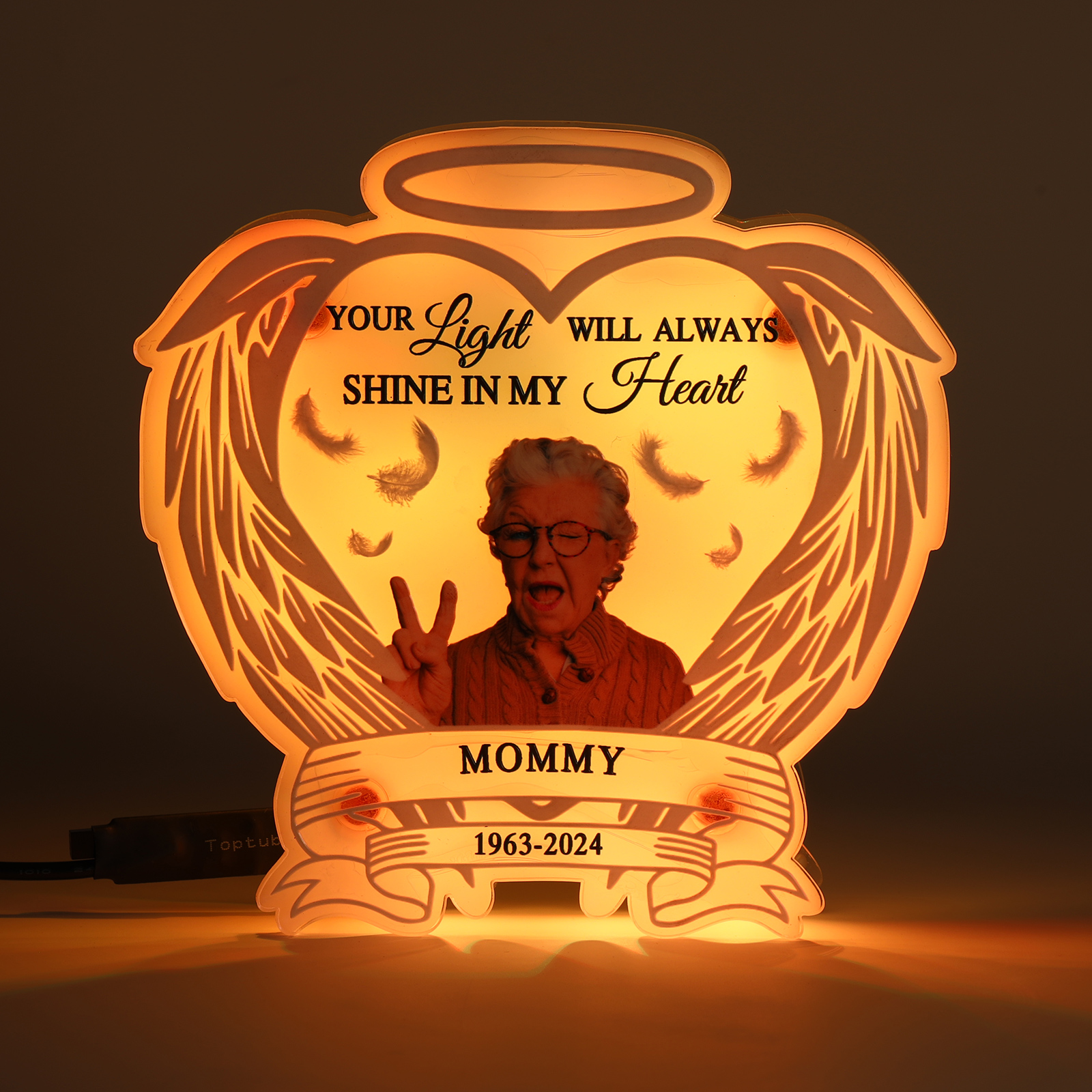 Personalised Memorial LED Light with Angel Wings 1 Name & Photo A Heartfelt Sympathy Gift-Jessemade AU