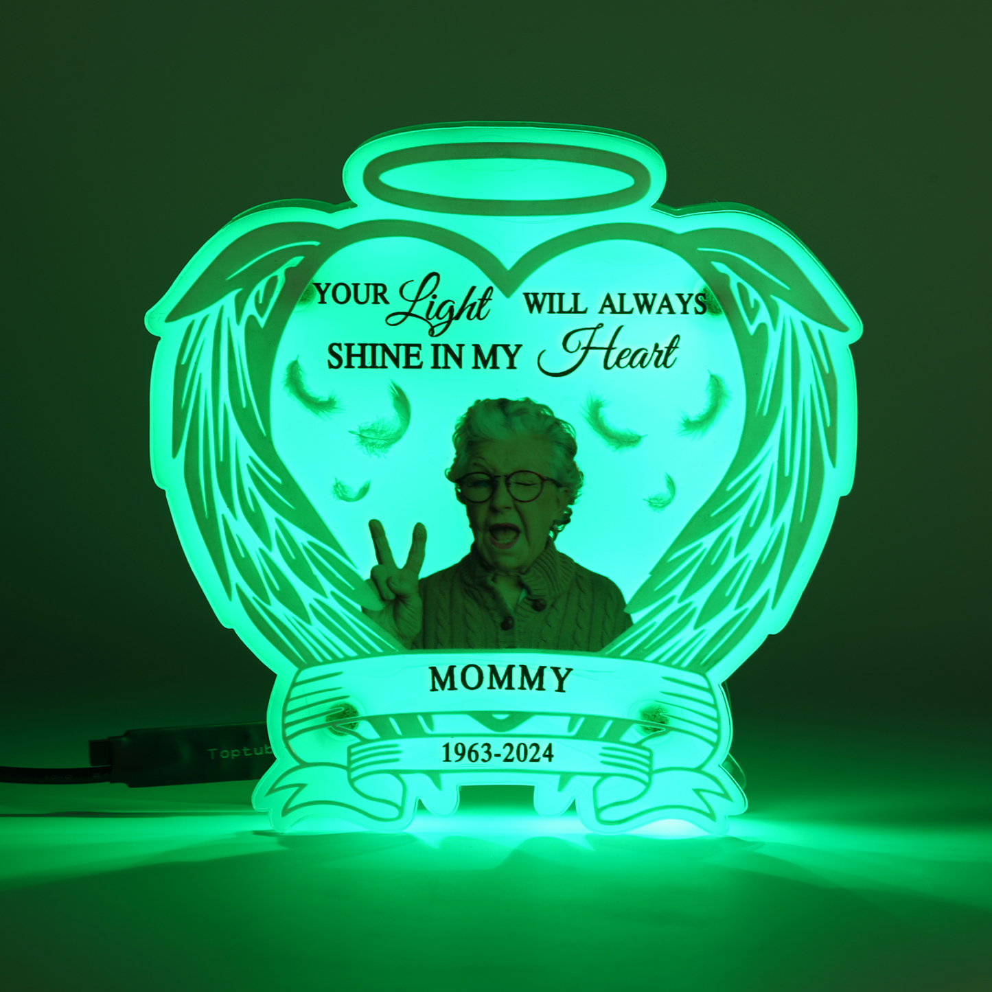 Personalised Memorial LED Light with Angel Wings 1 Name & Photo A Heartfelt Sympathy Gift-Jessemade AU