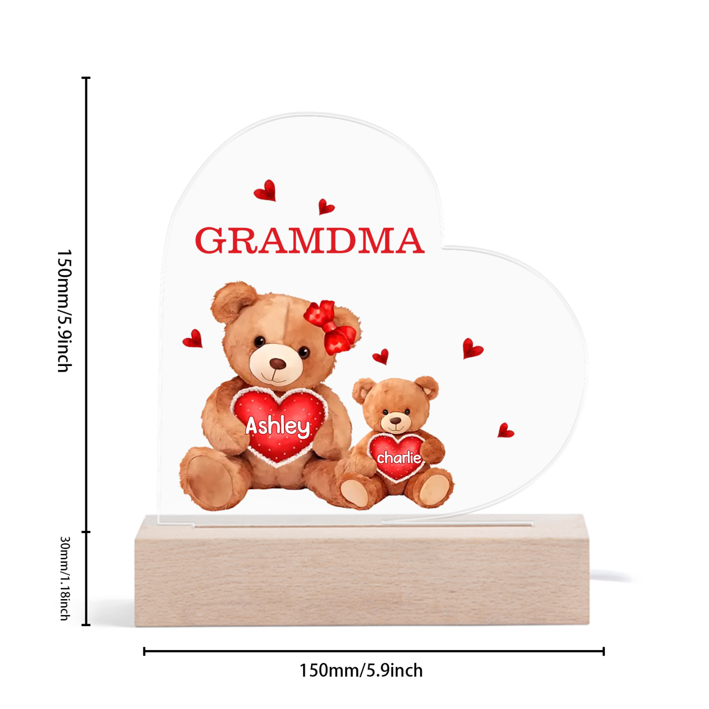 Personalised Bear Family Acrylic Plaque Night Light with Custom 2 Names LED Night Lamp-Jessemade AU