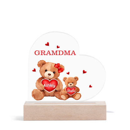 Personalised Bear Family Acrylic Plaque Night Light with Custom 2 Names LED Night Lamp-Jessemade AU