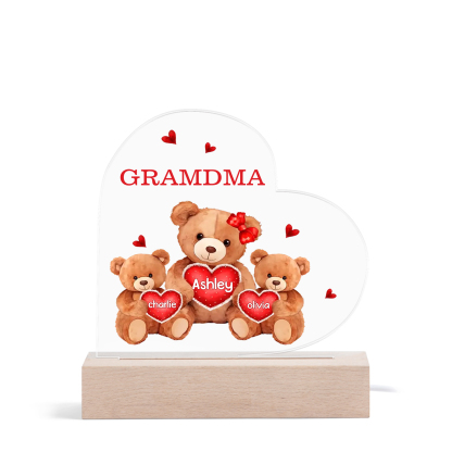 Personalised Bear Family Acrylic Plaque Night Light with Custom 3 Names LED Night Lamp-Jessemade AU