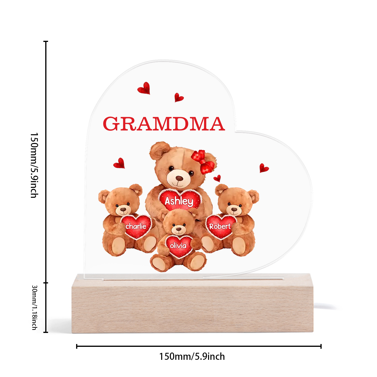 Personalised Bear Family Acrylic Plaque Night Light with Custom 4 Names LED Night Lamp-Jessemade AU
