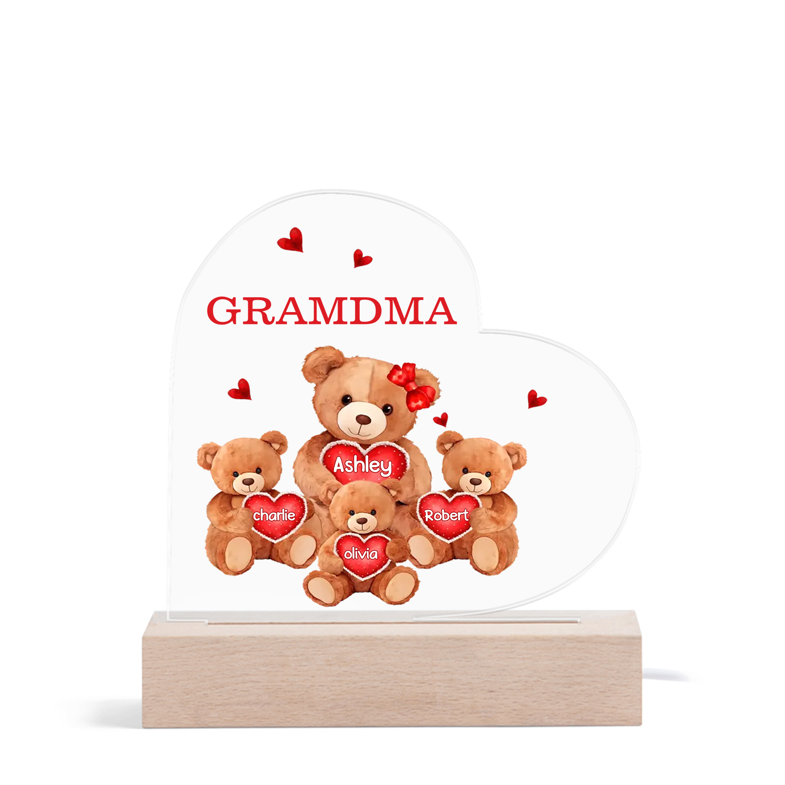 Personalised Bear Family Acrylic Plaque Night Light with Custom 4 Names LED Night Lamp-Jessemade AU