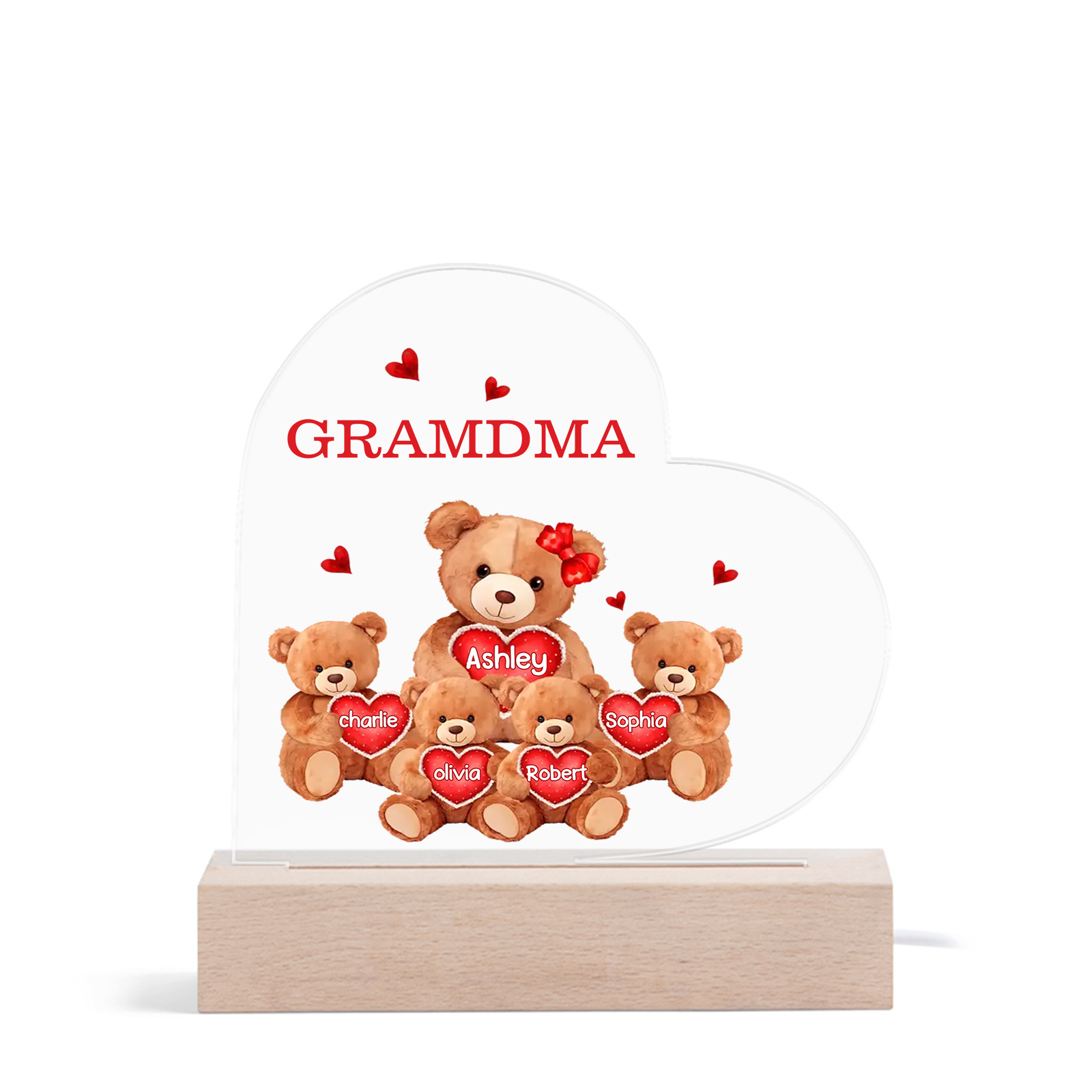 Personalised Bear Family Acrylic Plaque Night Light with Custom 5 Names LED Night Lamp-Jessemade AU