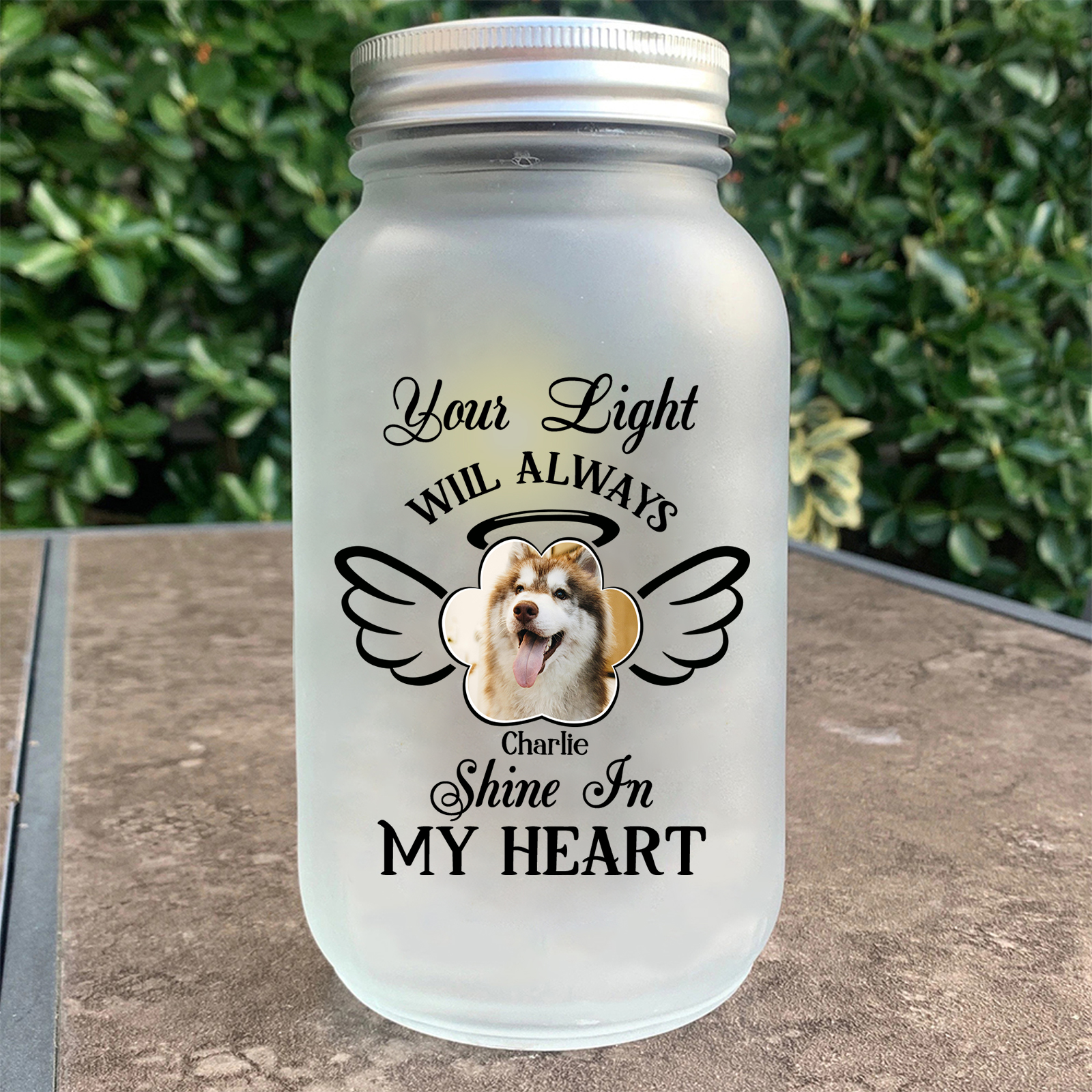 Custom Memorial Jar with Photo Personalised Memorial Gift Bottle Gifts for Pet Lover - Your Light Will Always Shine In My Heart-Jessemade AU
