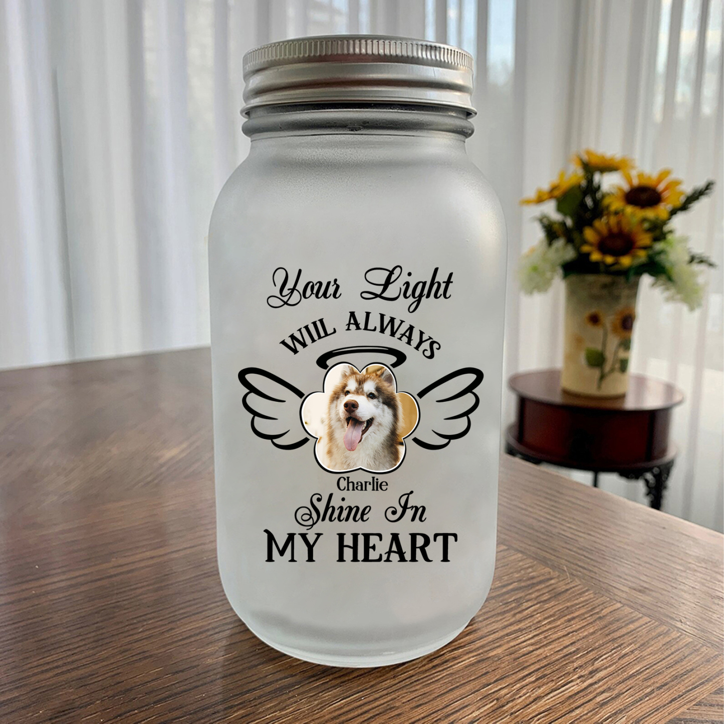 Custom Memorial Jar with Photo Personalised Memorial Gift Bottle Gifts for Pet Lover - Your Light Will Always Shine In My Heart-Jessemade AU