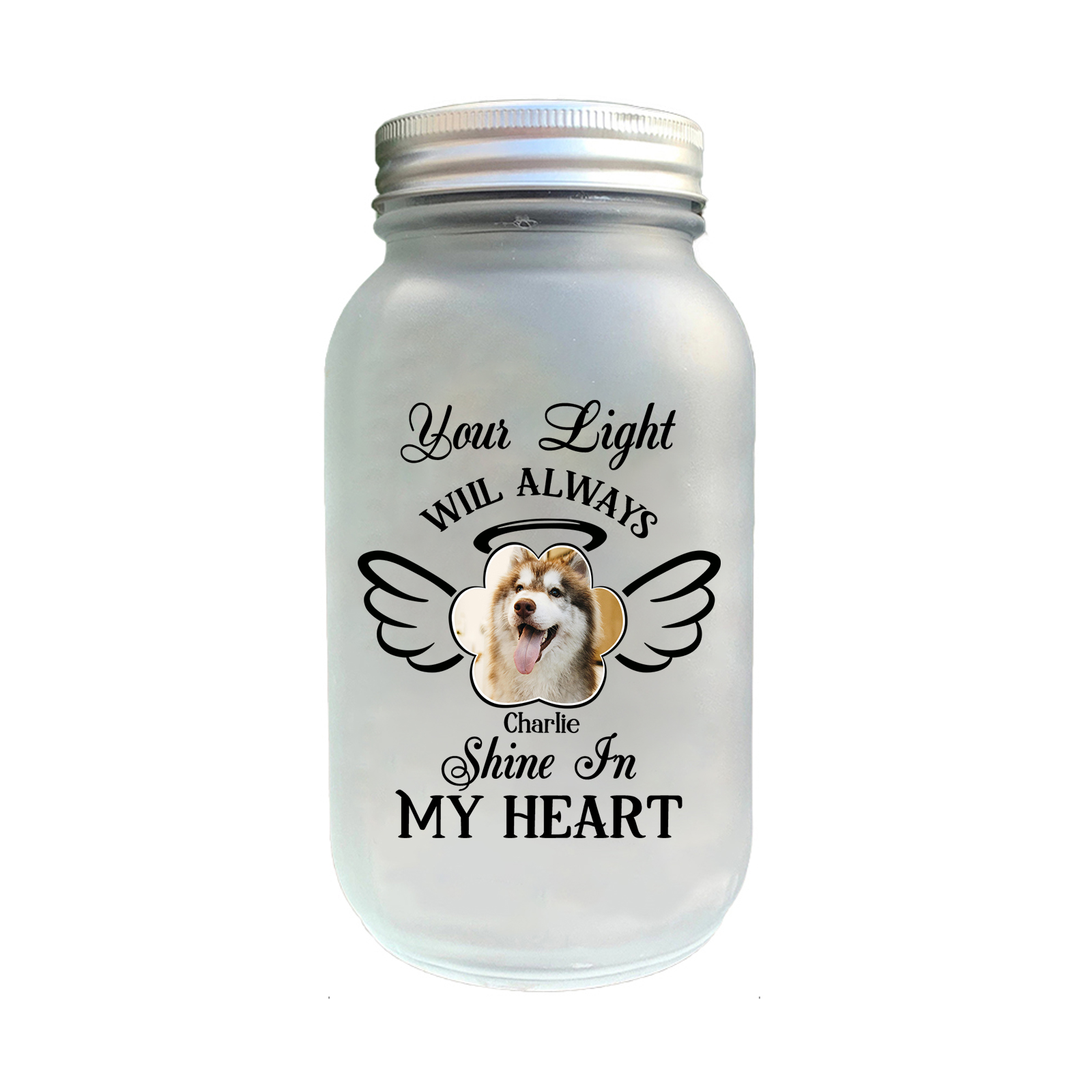 Custom Memorial Jar with Photo Personalised Memorial Gift Bottle Gifts for Pet Lover - Your Light Will Always Shine In My Heart-Jessemade AU