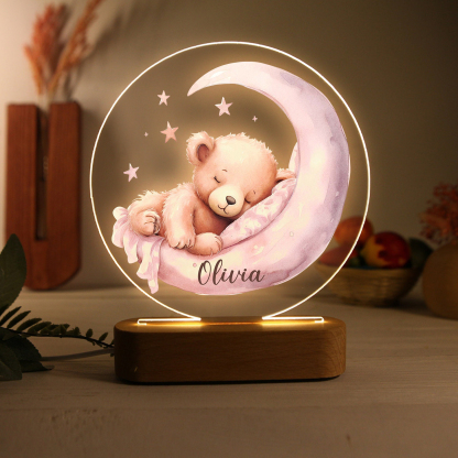 Personalised Sleepy Bear Night Light Custom Name LED for Kids Comfort & Decor-Jessemade AU