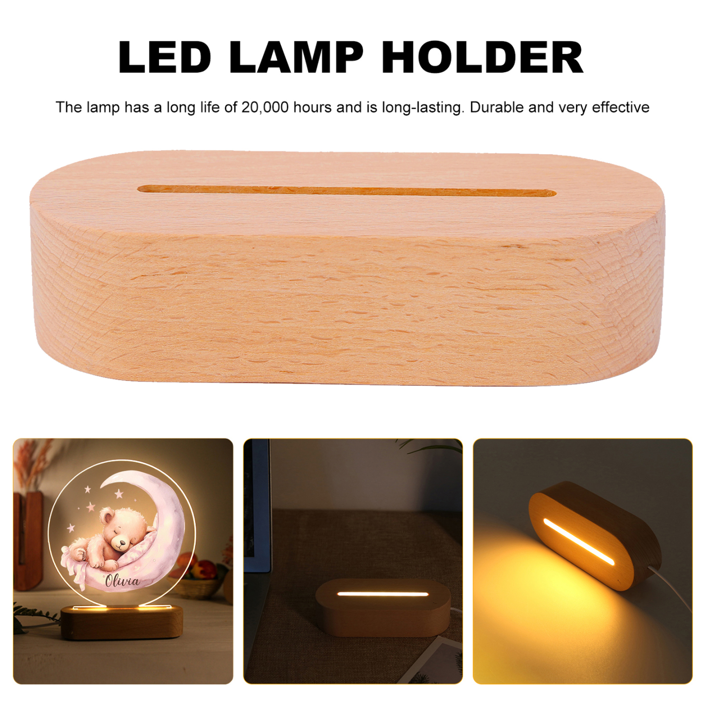 Personalised Sleepy Bear Night Light Custom Name LED for Kids Comfort & Decor-Jessemade AU