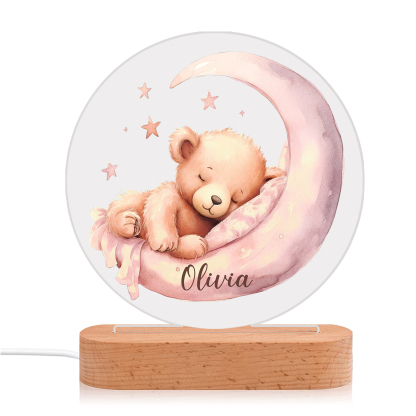 Personalised Sleepy Bear Night Light Custom Name LED for Kids Comfort & Decor-Jessemade AU
