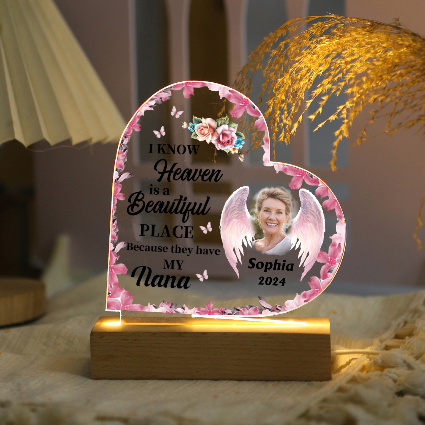 Personalised Heart Memorial LED Light Cherish Loved Ones with Custom Name Photo & Date-Jessemade AU