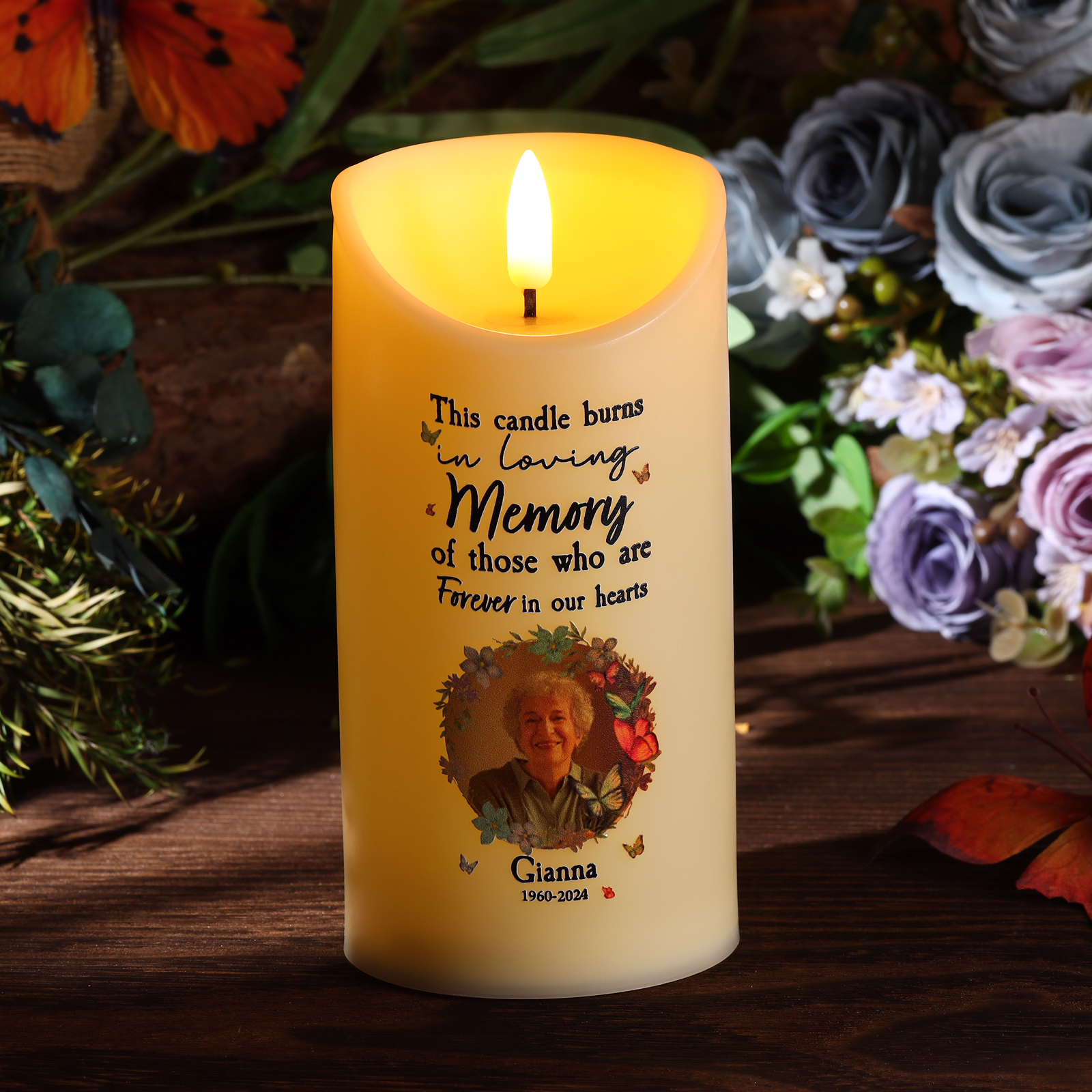 Personalised Memorial Electric Candle with Name, Photo & Date Heartfelt Christmas Tribute