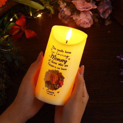 Personalised Memorial Electric Candle with Name, Photo & Date Heartfelt Christmas Tribute