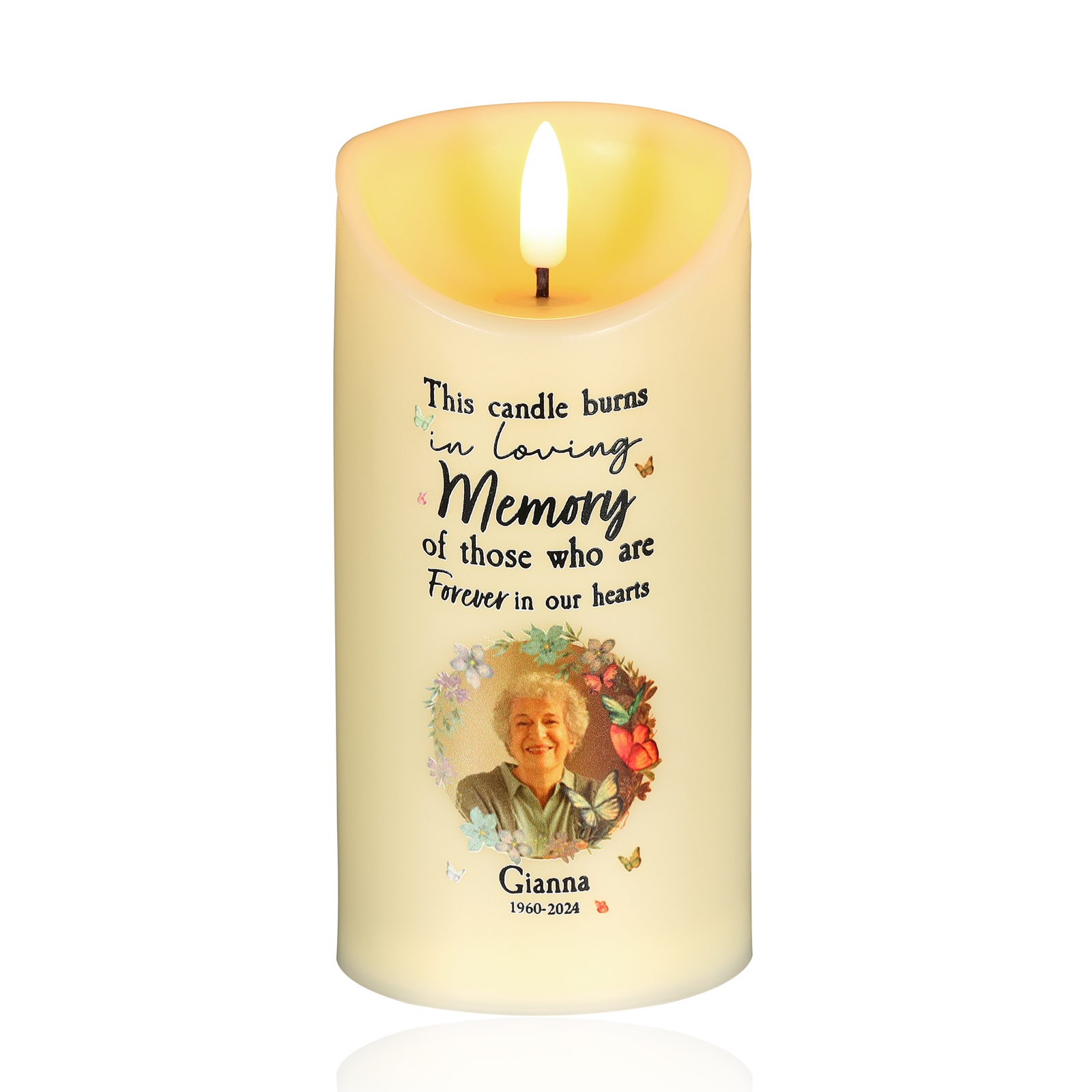 Personalised Memorial Electric Candle with Name, Photo & Date Heartfelt Christmas Tribute