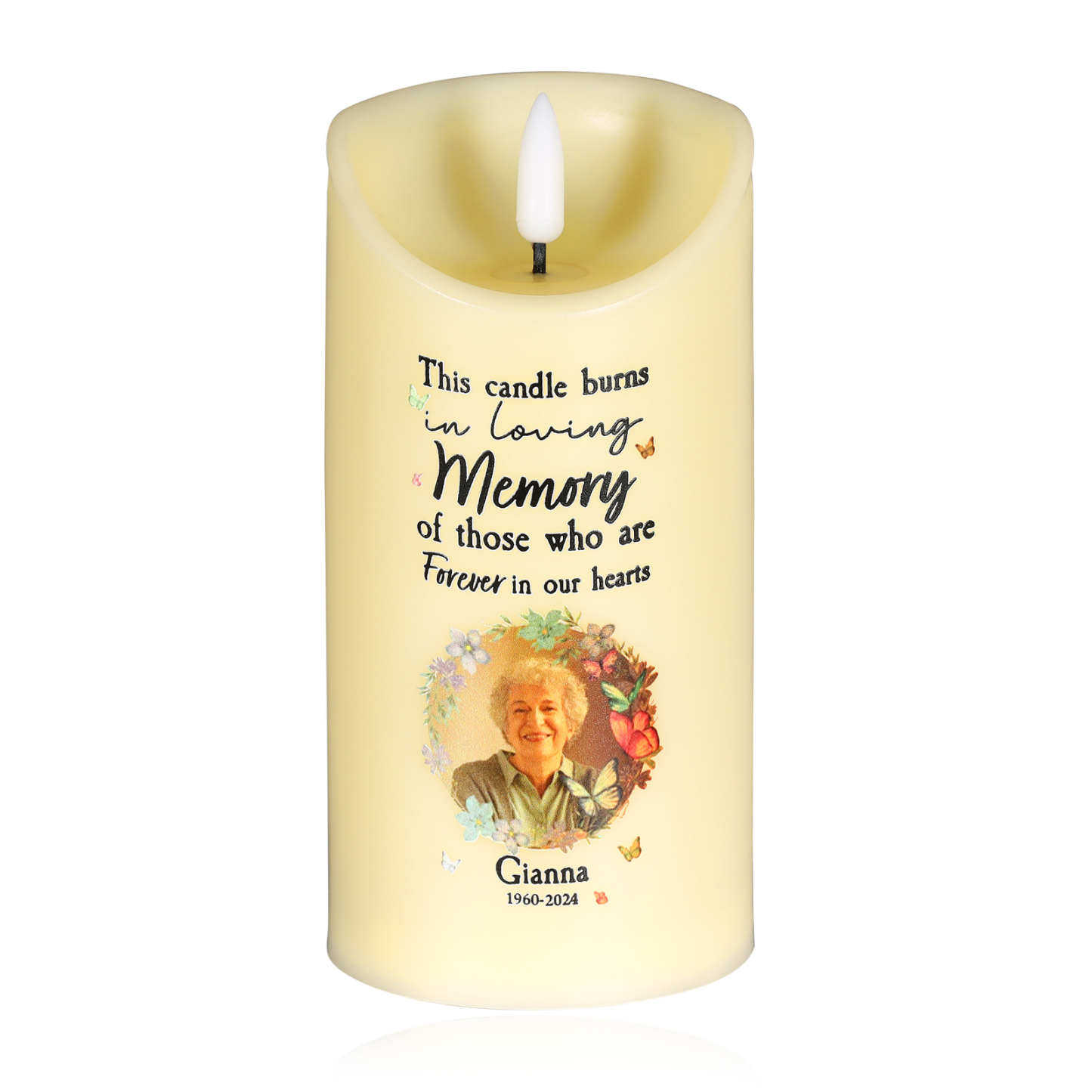 Personalised Memorial Electric Candle with Name, Photo & Date Heartfelt Christmas Tribute