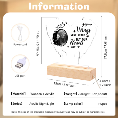 Personalised Memorial Heart Light with Custom Photo A Lasting Tribute in Wing Shape-Jessemade AU