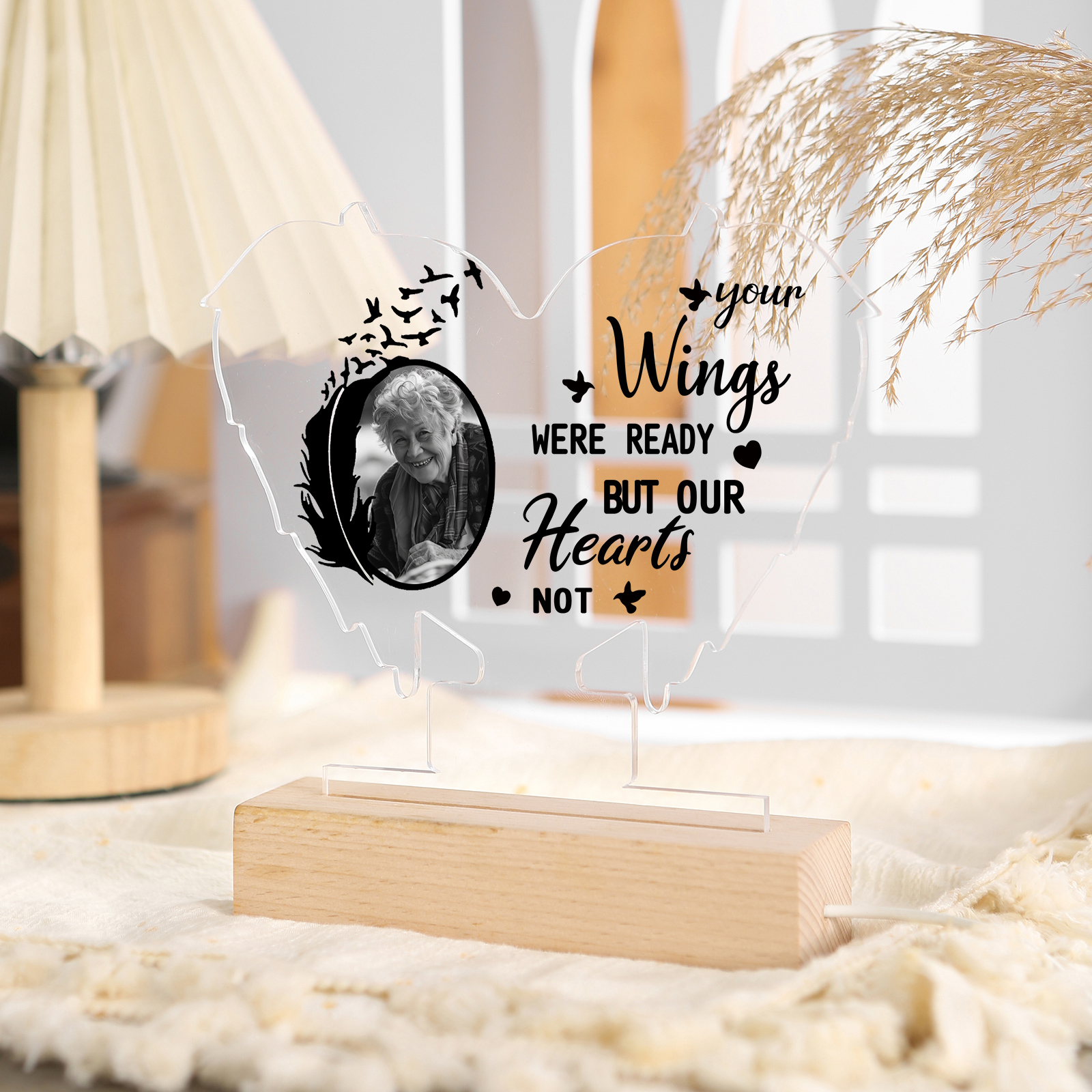 Personalised Memorial Heart Light with Custom Photo A Lasting Tribute in Wing Shape-Jessemade AU
