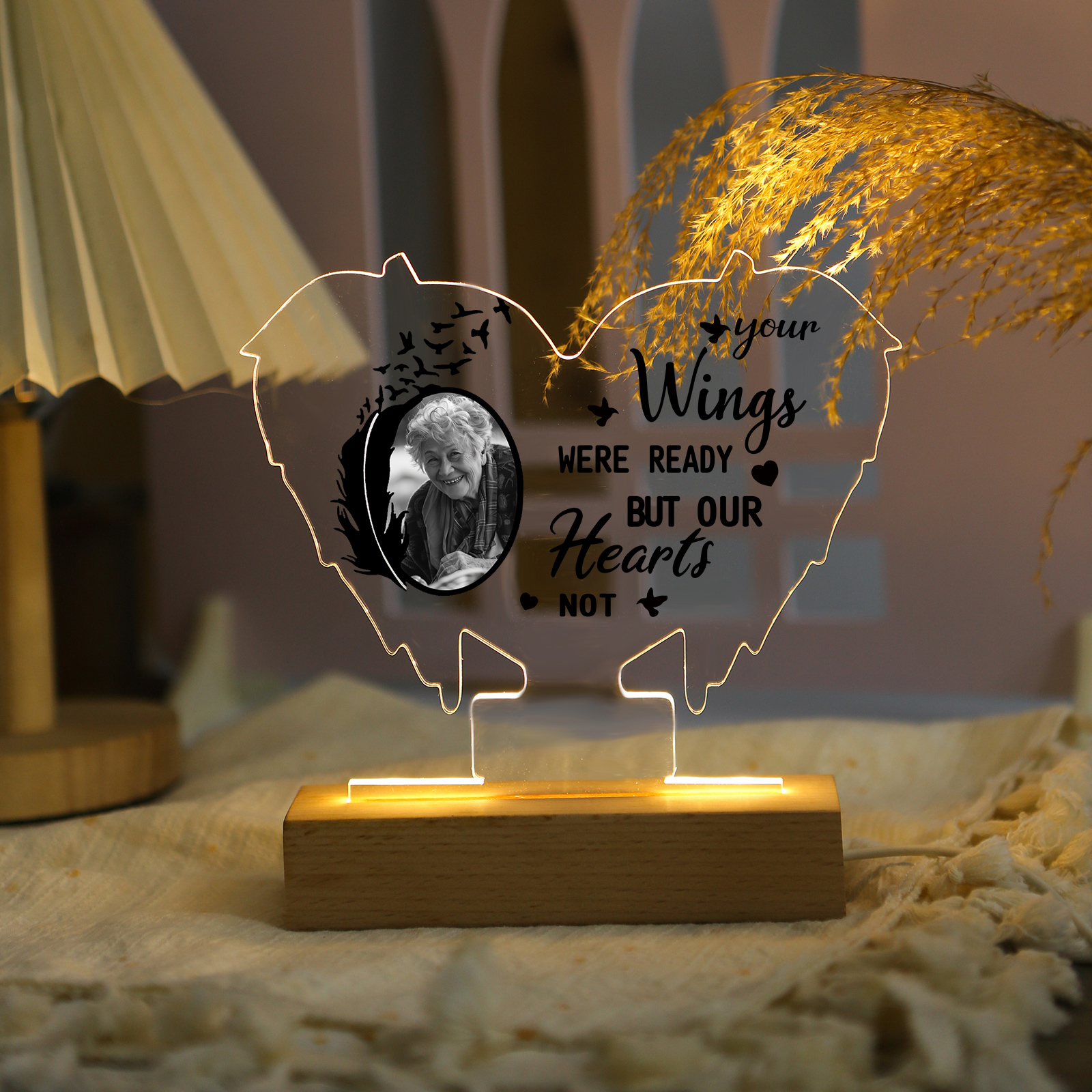Personalised Memorial Heart Light with Custom Photo A Lasting Tribute in Wing Shape-Jessemade AU