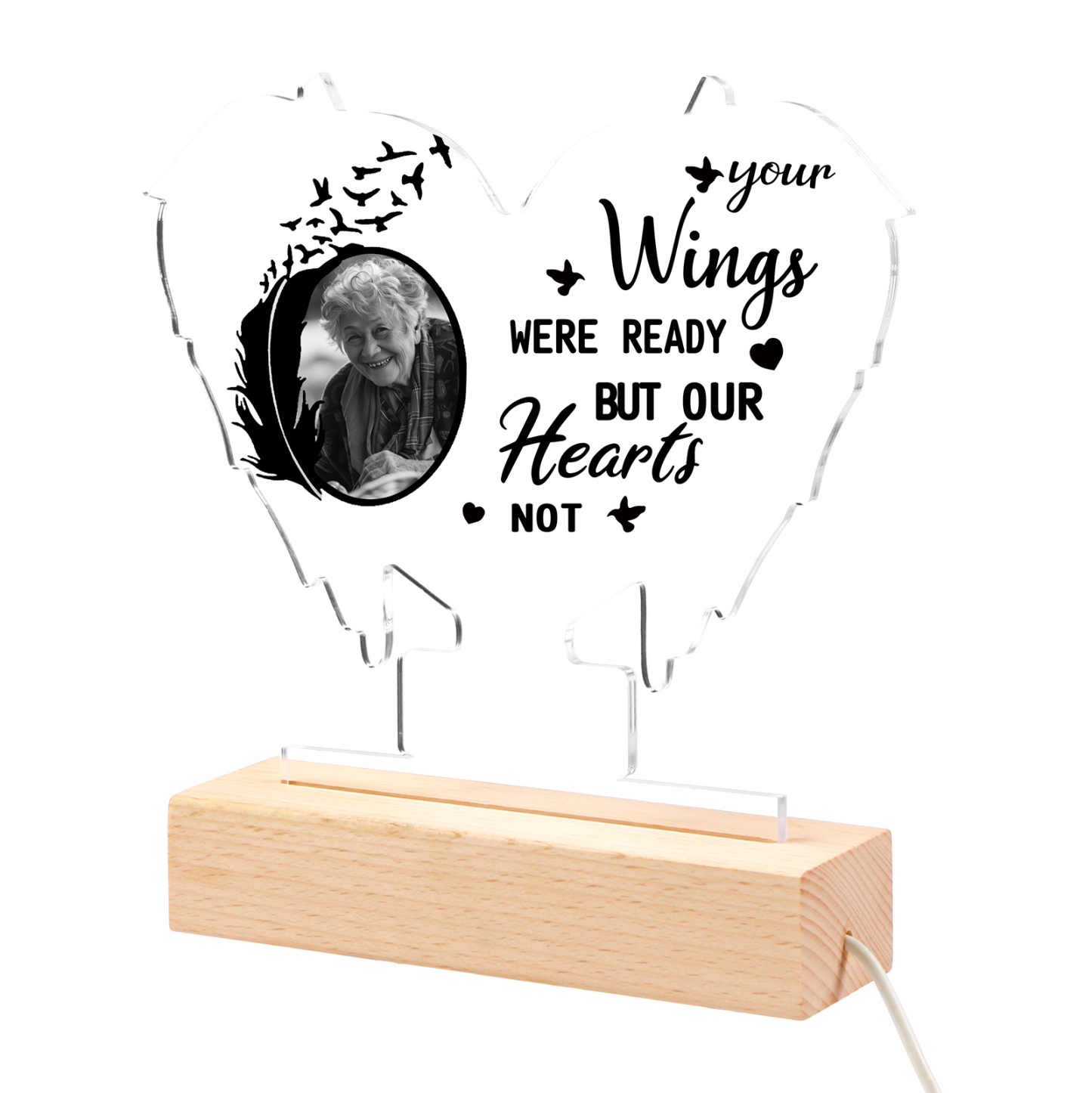 Personalised Memorial Heart Light with Custom Photo A Lasting Tribute in Wing Shape-Jessemade AU