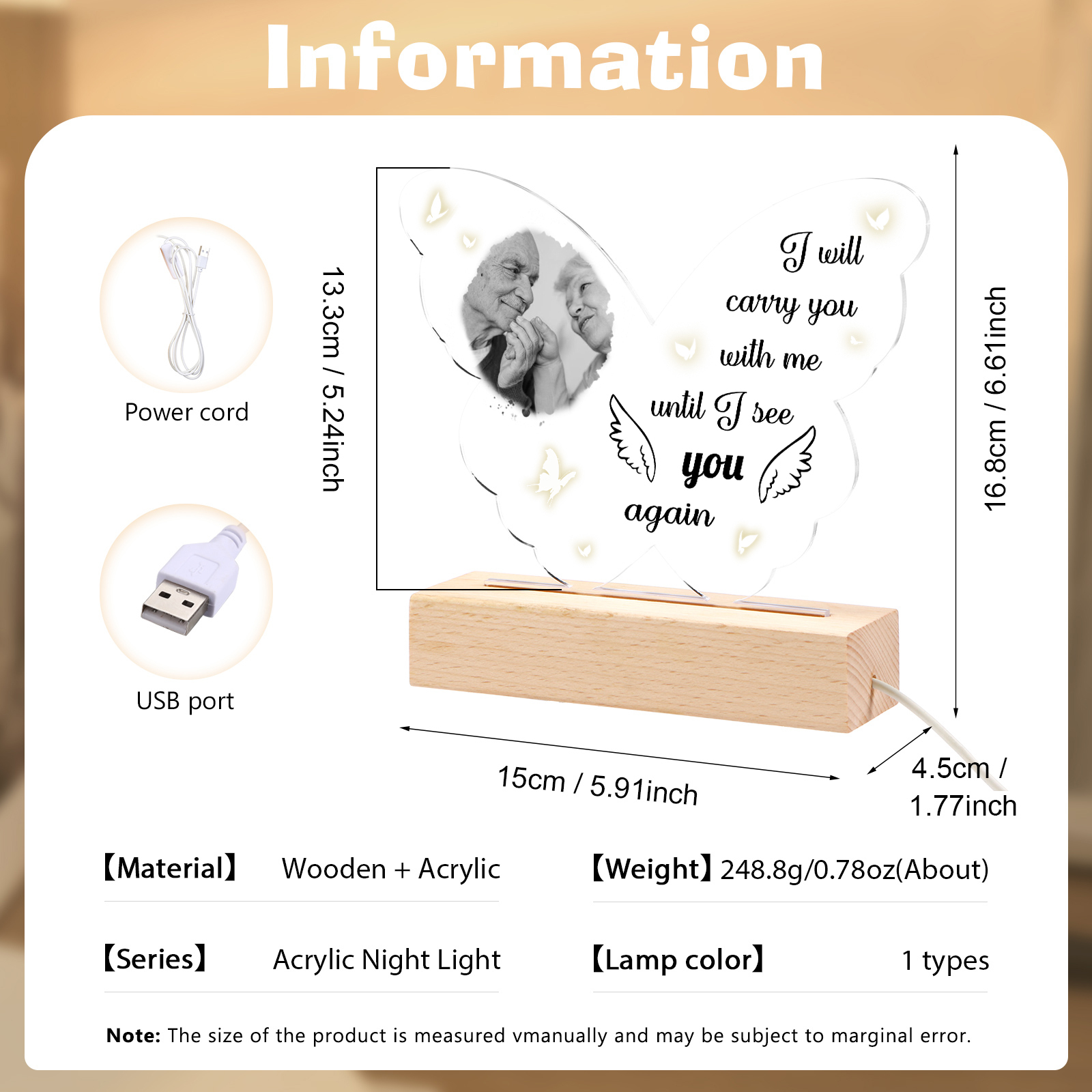 Personalised Memorial Butterfly Light with Custom Photo Heartfelt Tribute Lamp for Cherished Memories-Jessemade AU