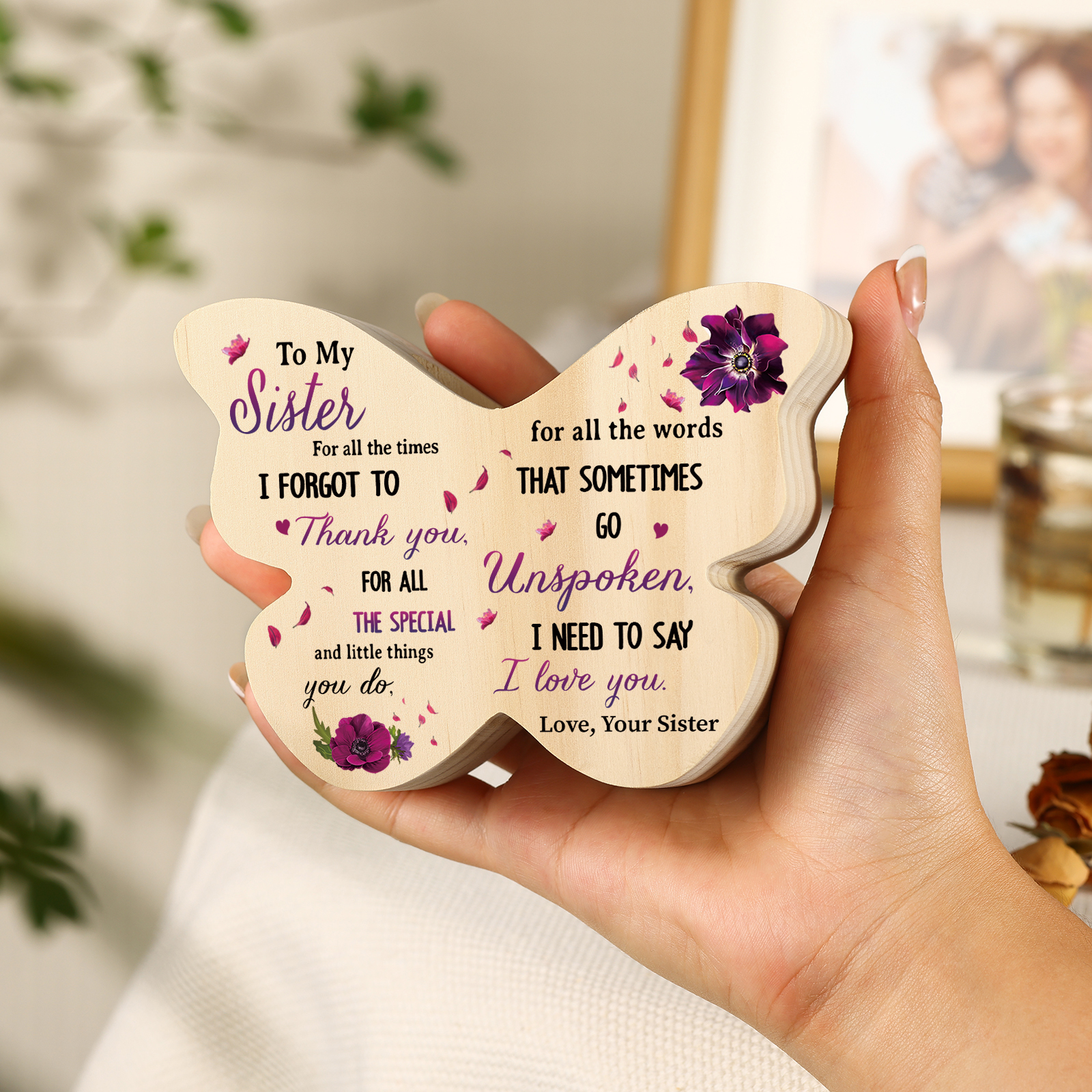 To My Sister Purple Flower Butterfly-Shaped Candle Holder with Heartfelt Message Perfect for Commemorating Special Bonds-Jessemade AU