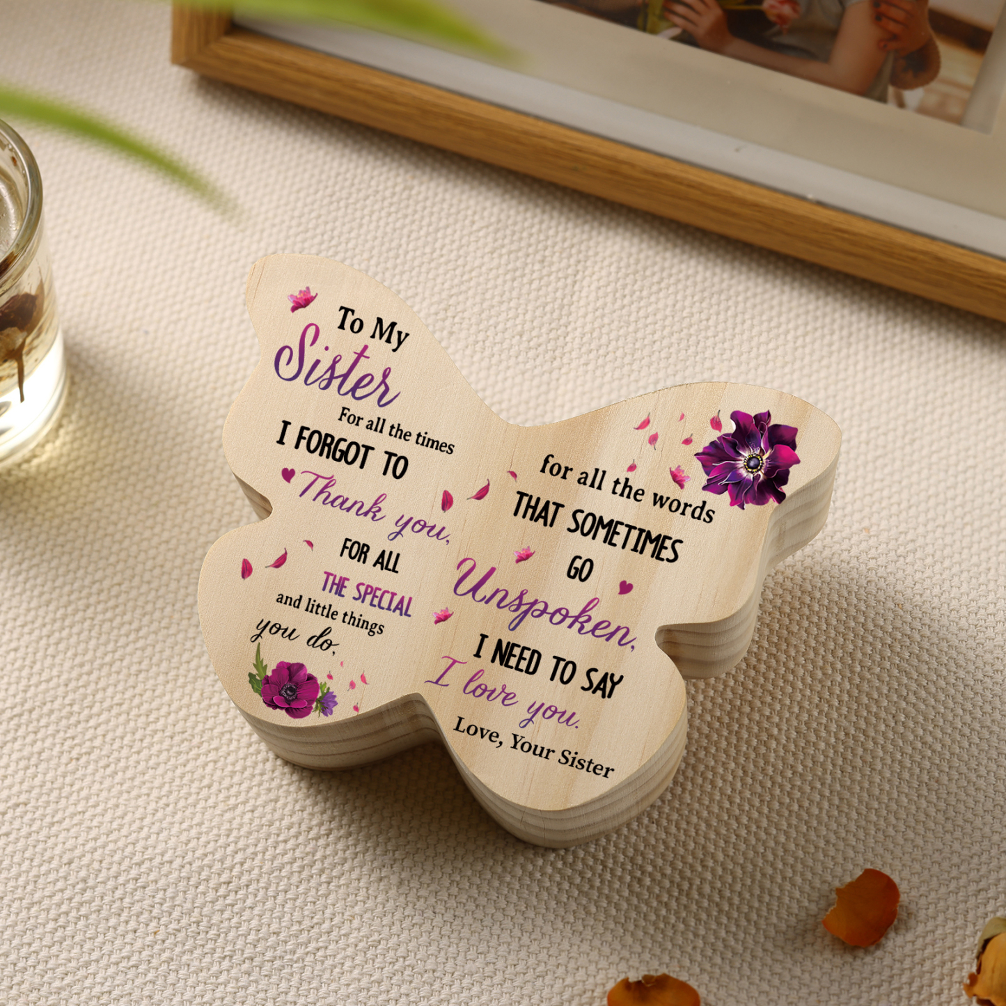 To My Sister Purple Flower Butterfly-Shaped Candle Holder with Heartfelt Message Perfect for Commemorating Special Bonds-Jessemade AU