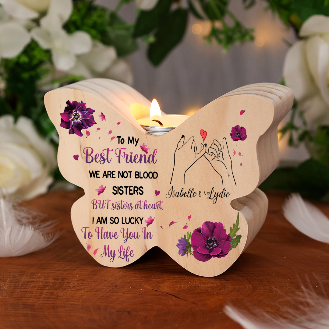 To My Best Friend Pinky Promise Personalised Butterfly Candle Holder with 2 Names Commemorative Friendship Keepsake
