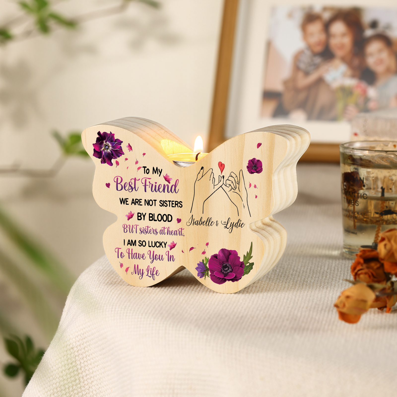 To My Best Friend Pinky Promise Personalised Butterfly Candle Holder with 2 Names Commemorative Friendship Keepsake-Jessemade AU