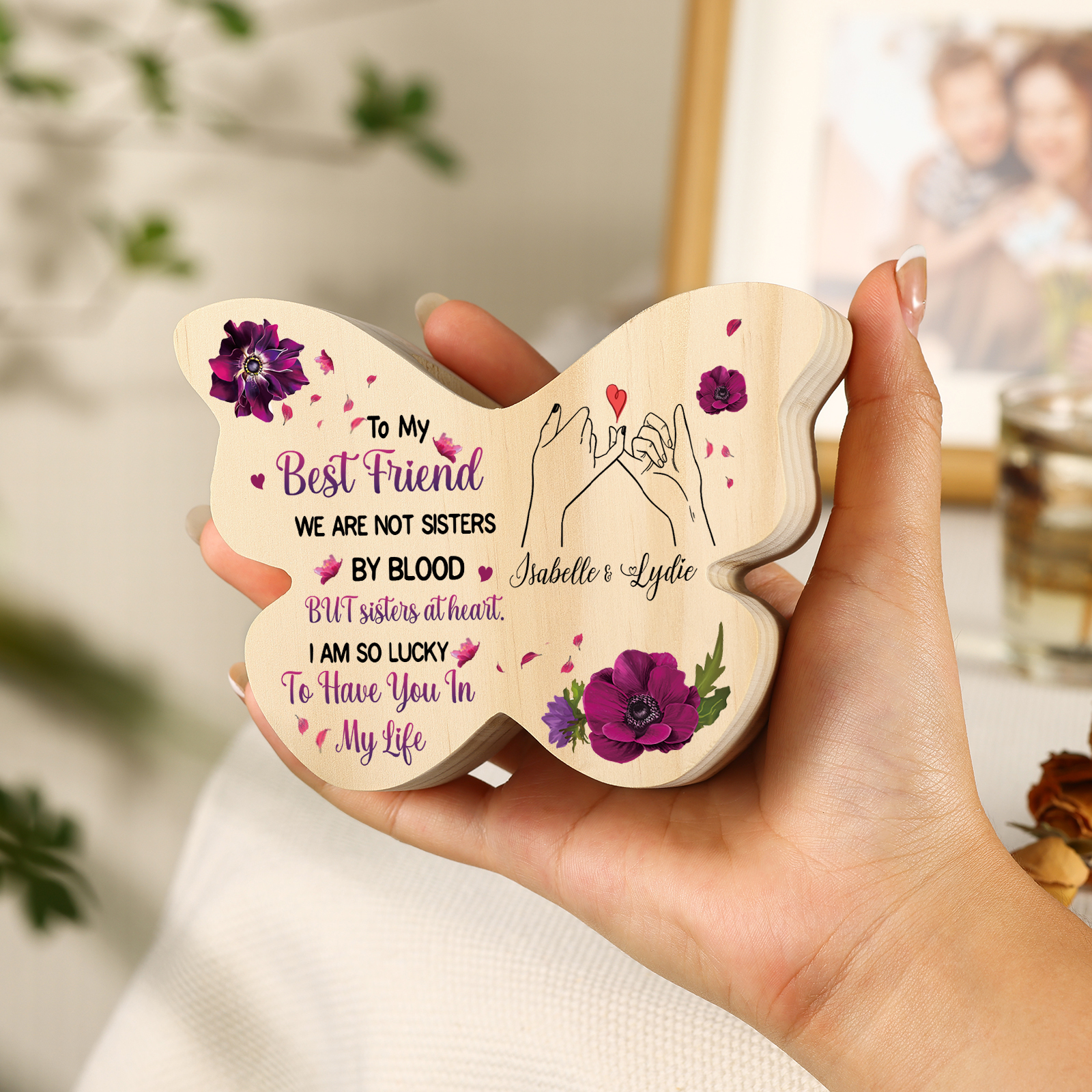 To My Best Friend Pinky Promise Personalised Butterfly Candle Holder with 2 Names Commemorative Friendship Keepsake-Jessemade AU