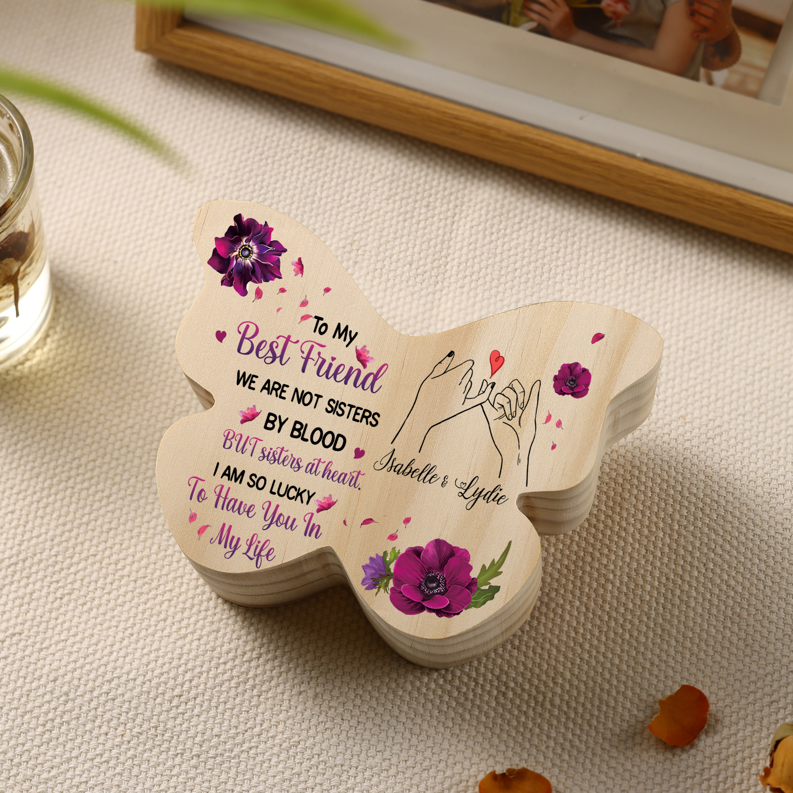 To My Best Friend Pinky Promise Personalised Butterfly Candle Holder with 2 Names Commemorative Friendship Keepsake-Jessemade AU