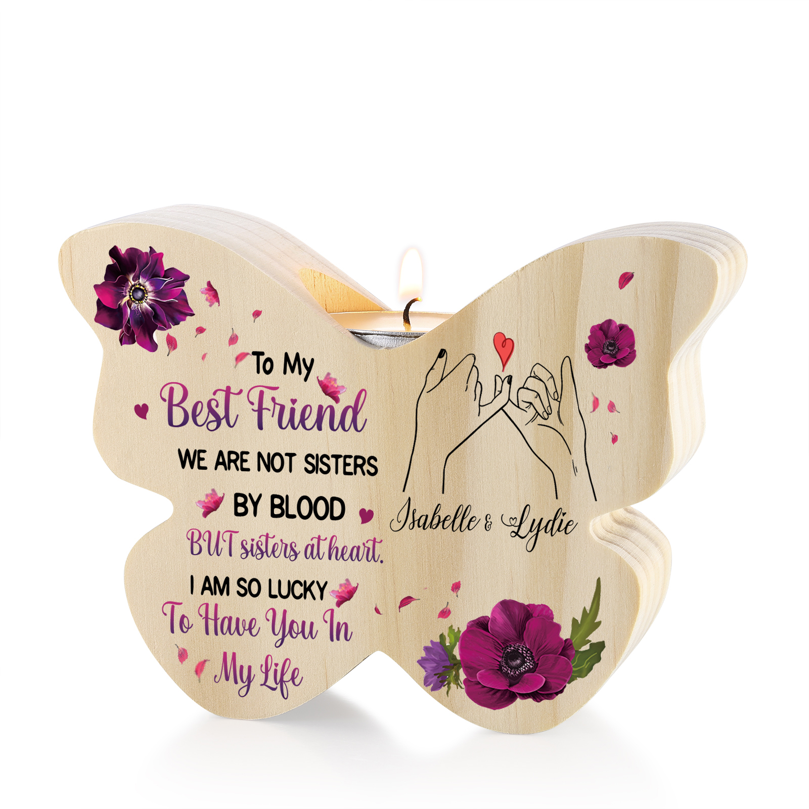 To My Best Friend Pinky Promise Personalised Butterfly Candle Holder with 2 Names Commemorative Friendship Keepsake-Jessemade AU