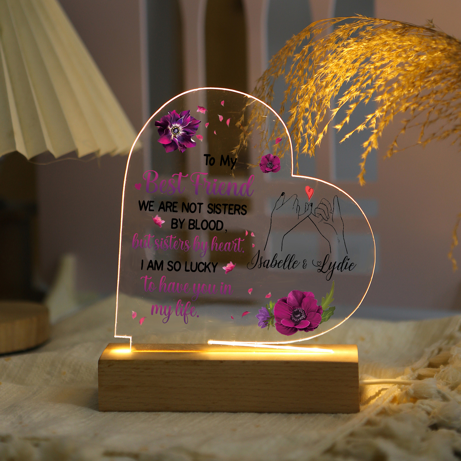 To My Best Friend Pinky Swear Personalised Heart-Shaped LED Light with Custom 2 Names Cherished Friendship Keepsake-Jessemade AU