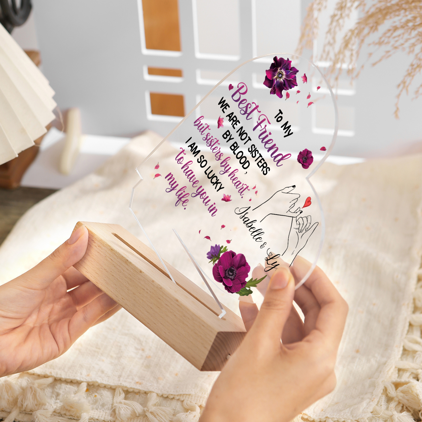 To My Best Friend Pinky Swear Personalised Heart-Shaped LED Light with Custom 2 Names Cherished Friendship Keepsake-Jessemade AU