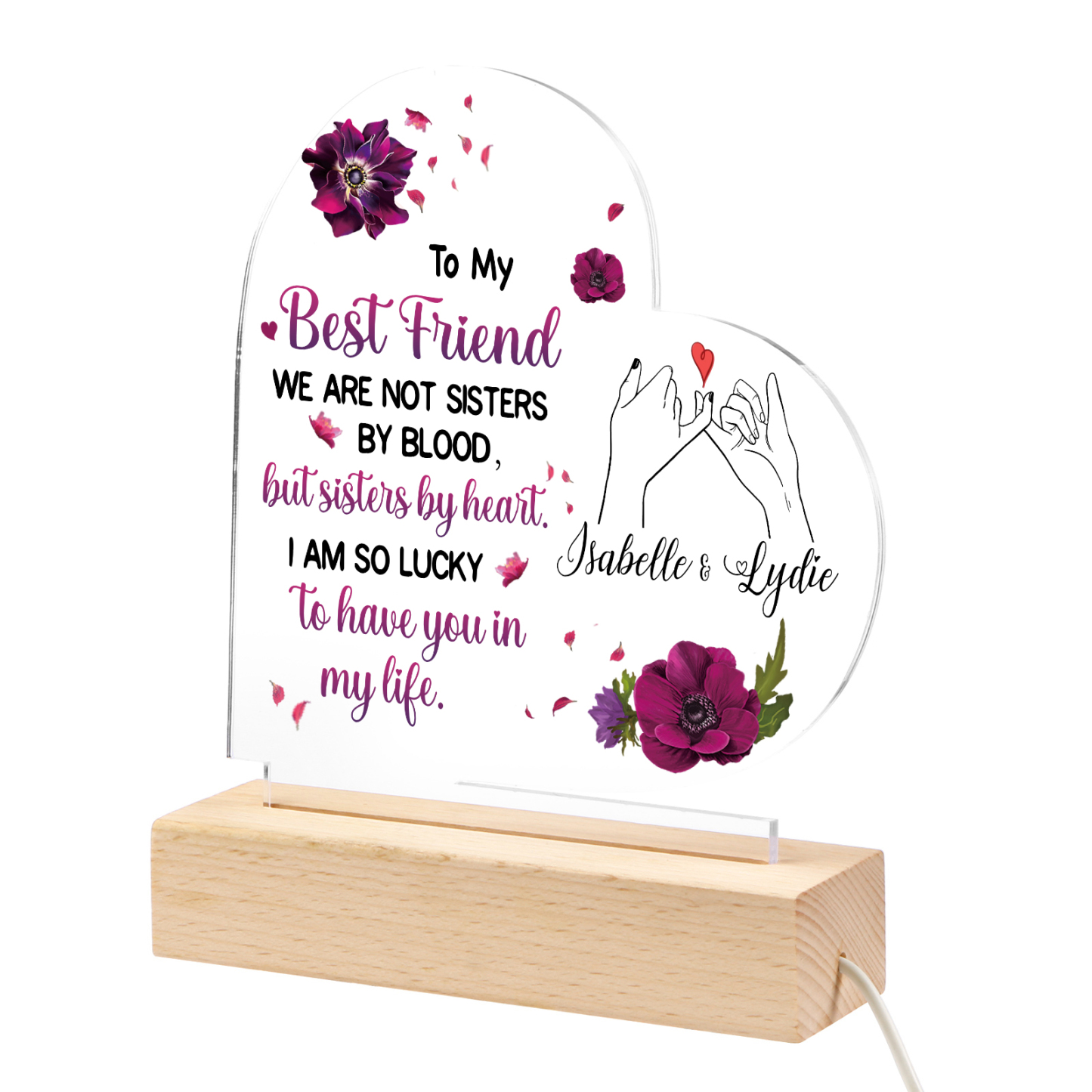 To My Best Friend Pinky Swear Personalised Heart-Shaped LED Light with Custom 2 Names Cherished Friendship Keepsake-Jessemade AU