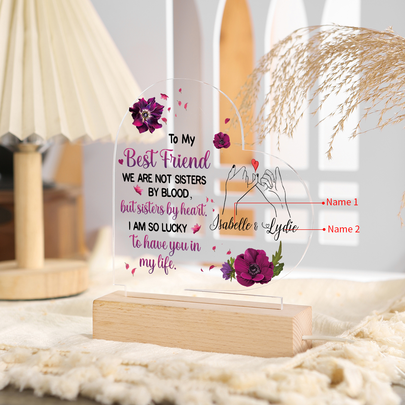 To My Best Friend Pinky Swear Personalised Heart-Shaped LED Light with Custom 2 Names Cherished Friendship Keepsake-Jessemade AU