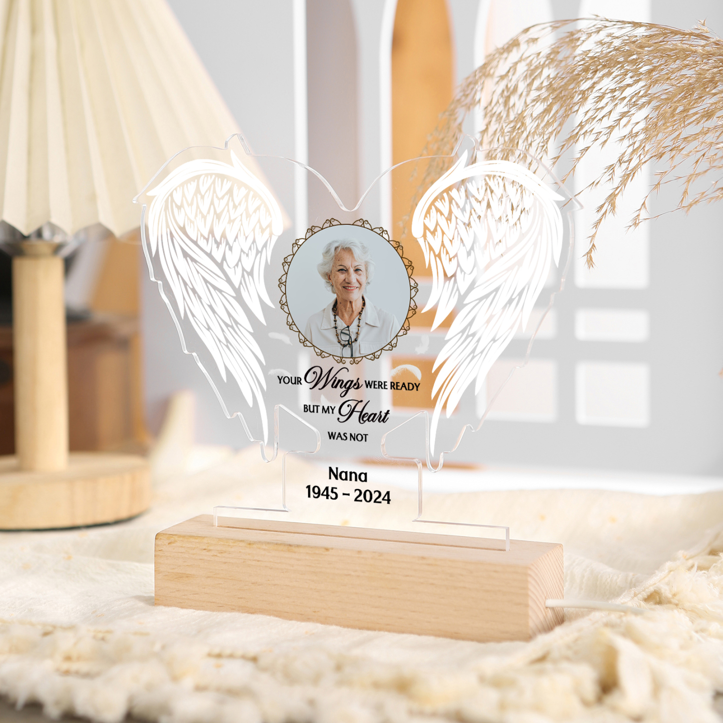 Personalised Memorial Angel Wings Acrylic LED Light with Custom Photo Name & Date A Unique Remembrance-Jessemade AU