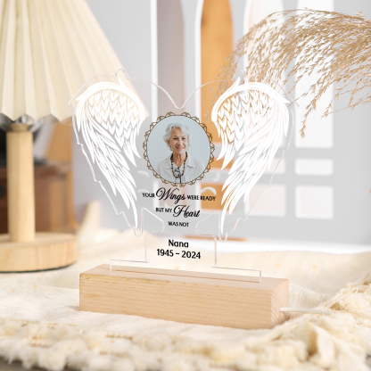 Personalised Memorial Angel Wings Acrylic LED Light with Custom Photo Name & Date A Unique Remembrance-Jessemade AU