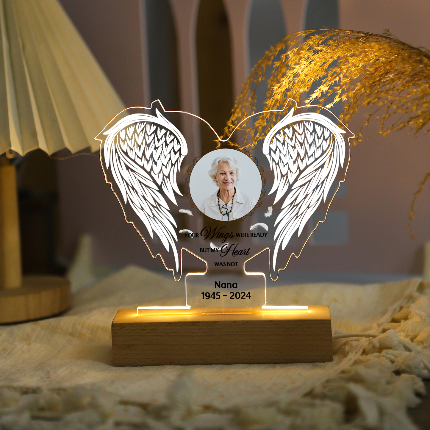 Personalised Memorial Angel Wings Acrylic LED Light with Custom Photo Name & Date A Unique Remembrance-Jessemade AU